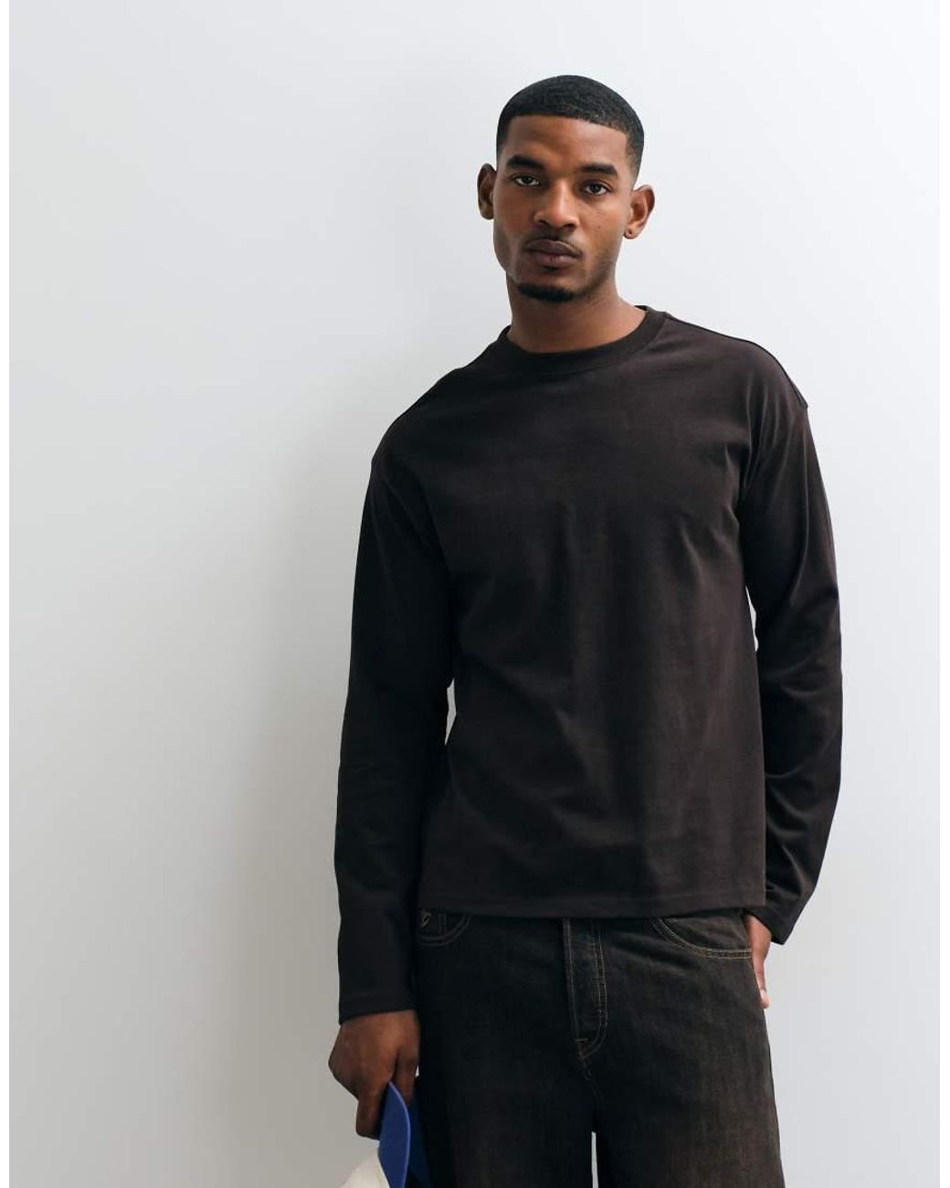 Weekday Recht T-Shirt Met Lange Mouwen in het Black voor heren