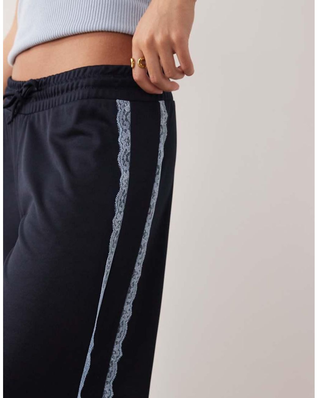 ASOS Blue Wide Leg Lace Detail Tricot jogger