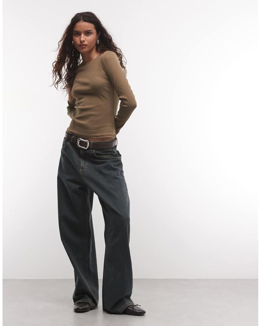 Monki Brown Ribbed Long Sleeve Top