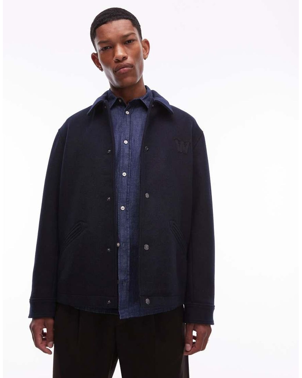 DOUBLE A by WOOD WOOD Blue Otis Wool-Mix Button Up Short Coat for men