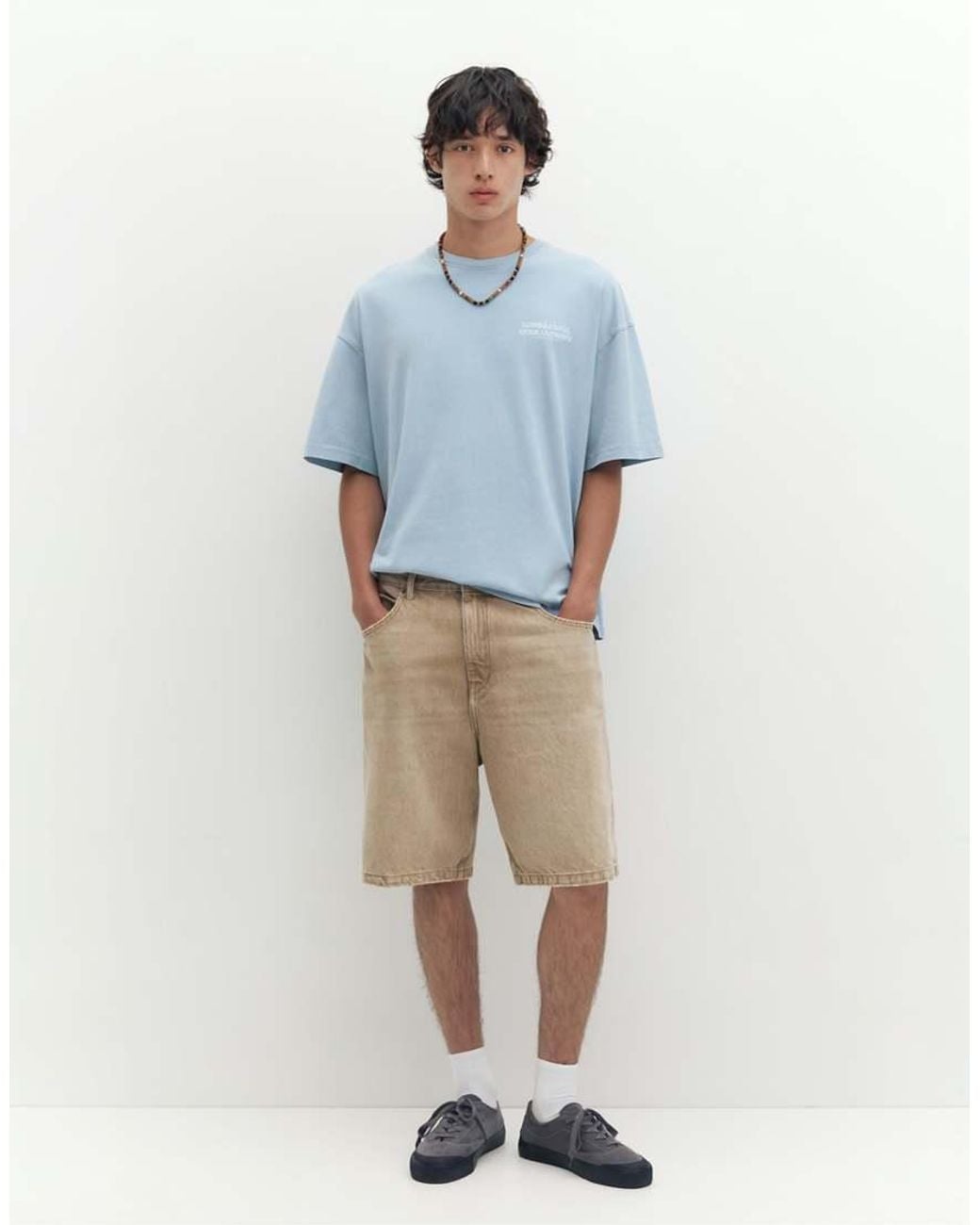 Pull&Bear Blue Stwd Boxy T-shirt for men