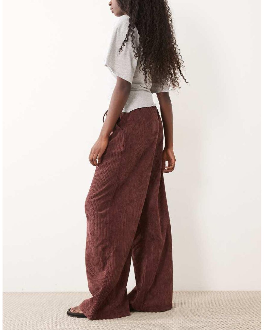 ASOS Red Pull On Waist Wide Leg Corduroy Pants