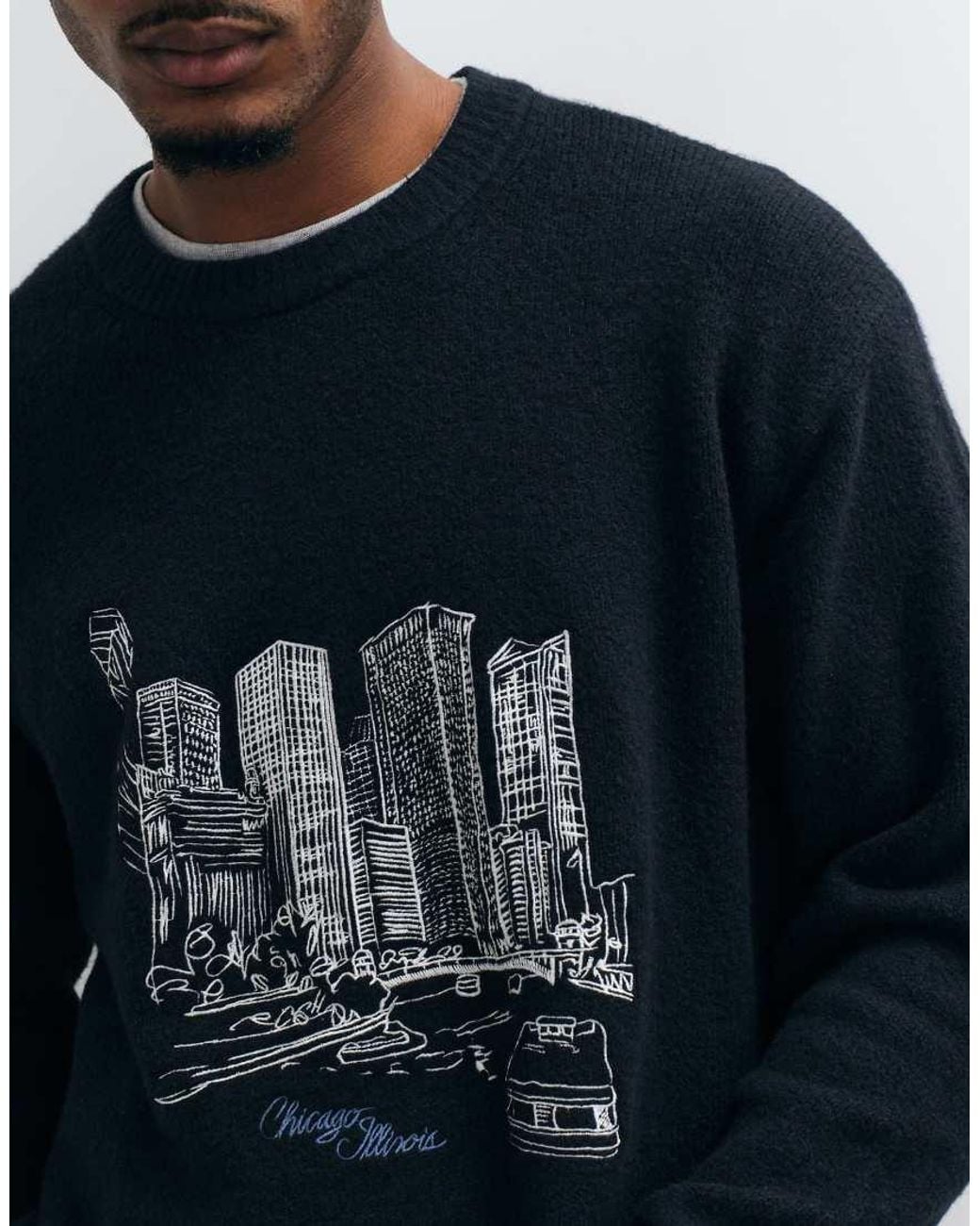 Abercrombie & Fitch Blue Knitted Chicago Graphic Mock Neck Jumper for men