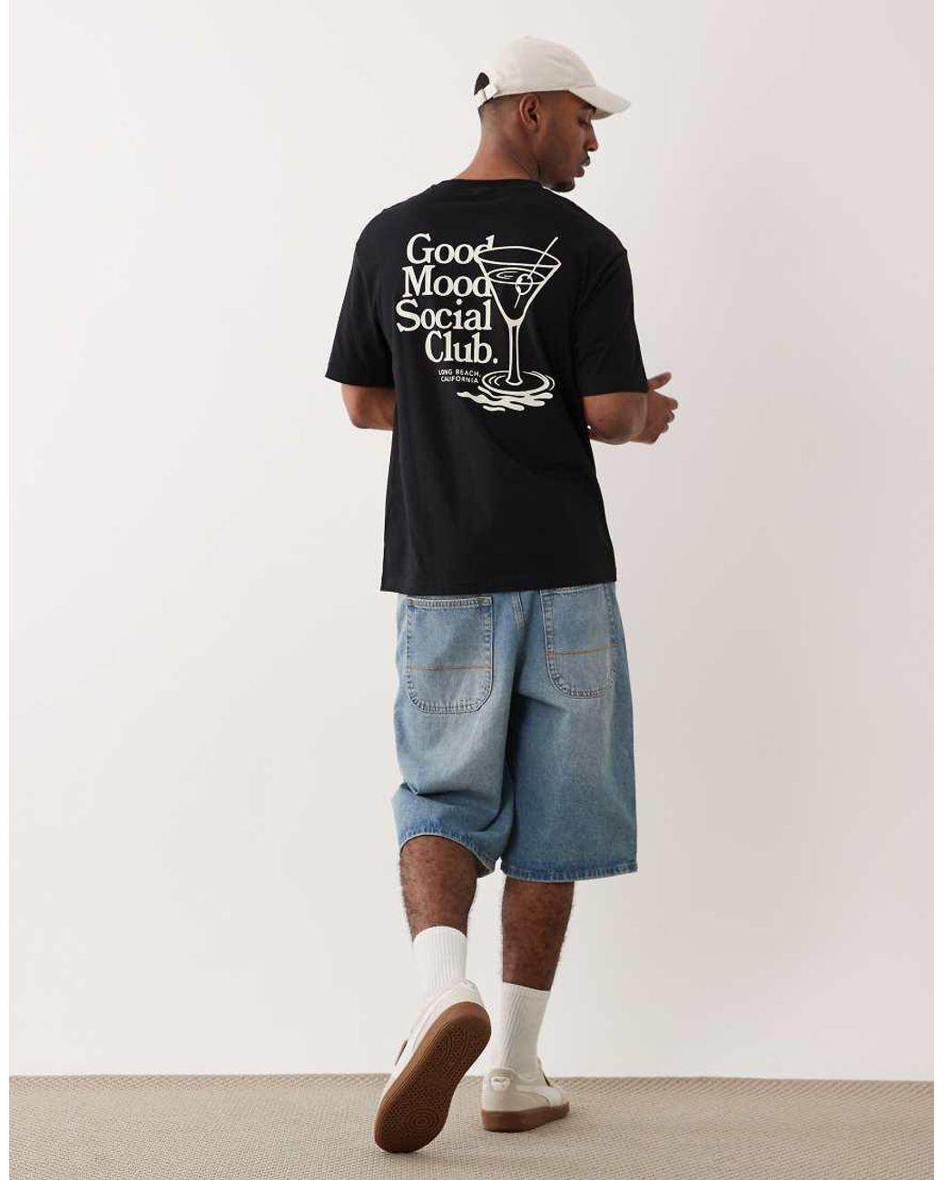 Only & Sons Black Oversized T-shirt With Cocktail Back Print for men