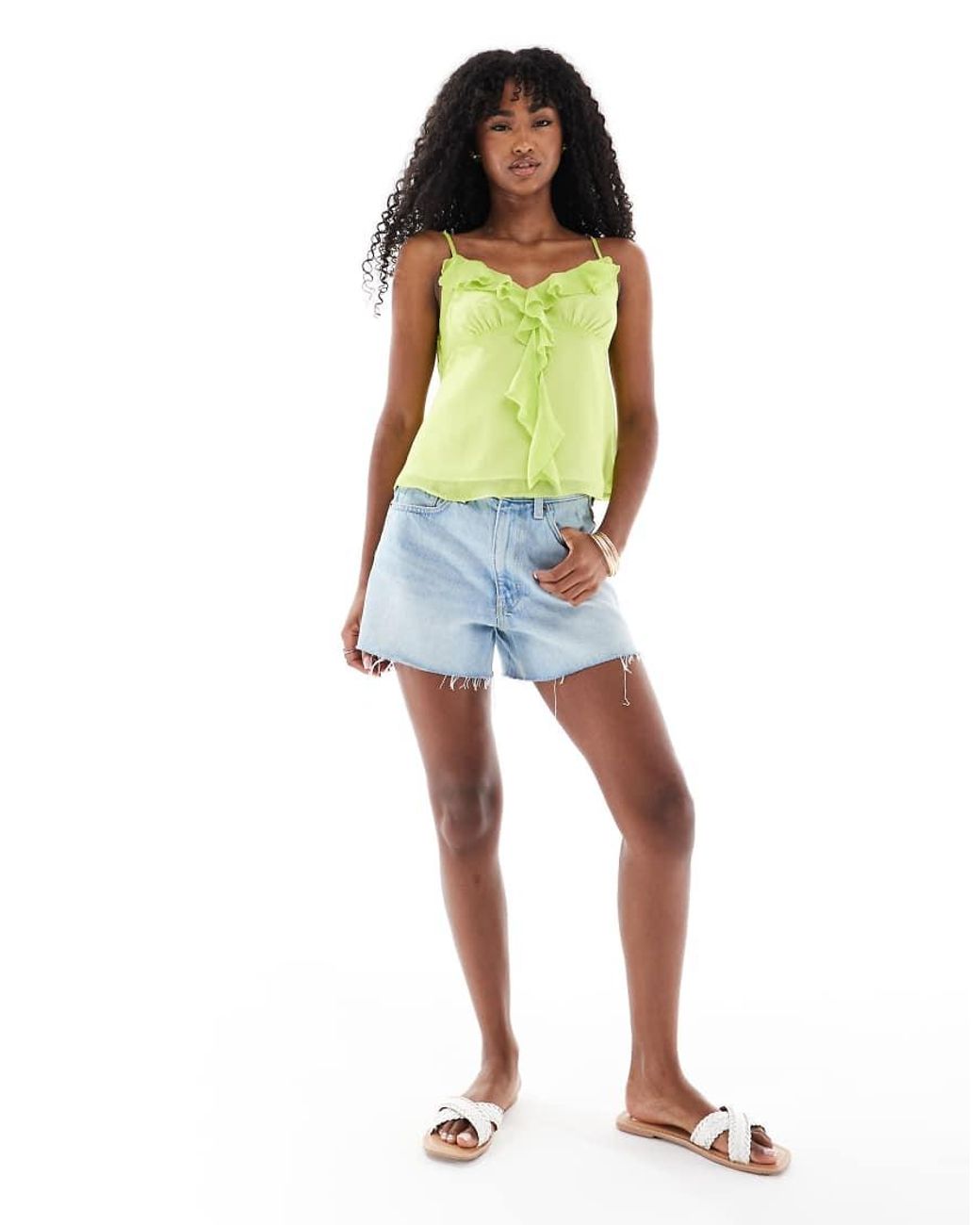 Miss Selfridge Green Chiffon Ruffle Cami Top