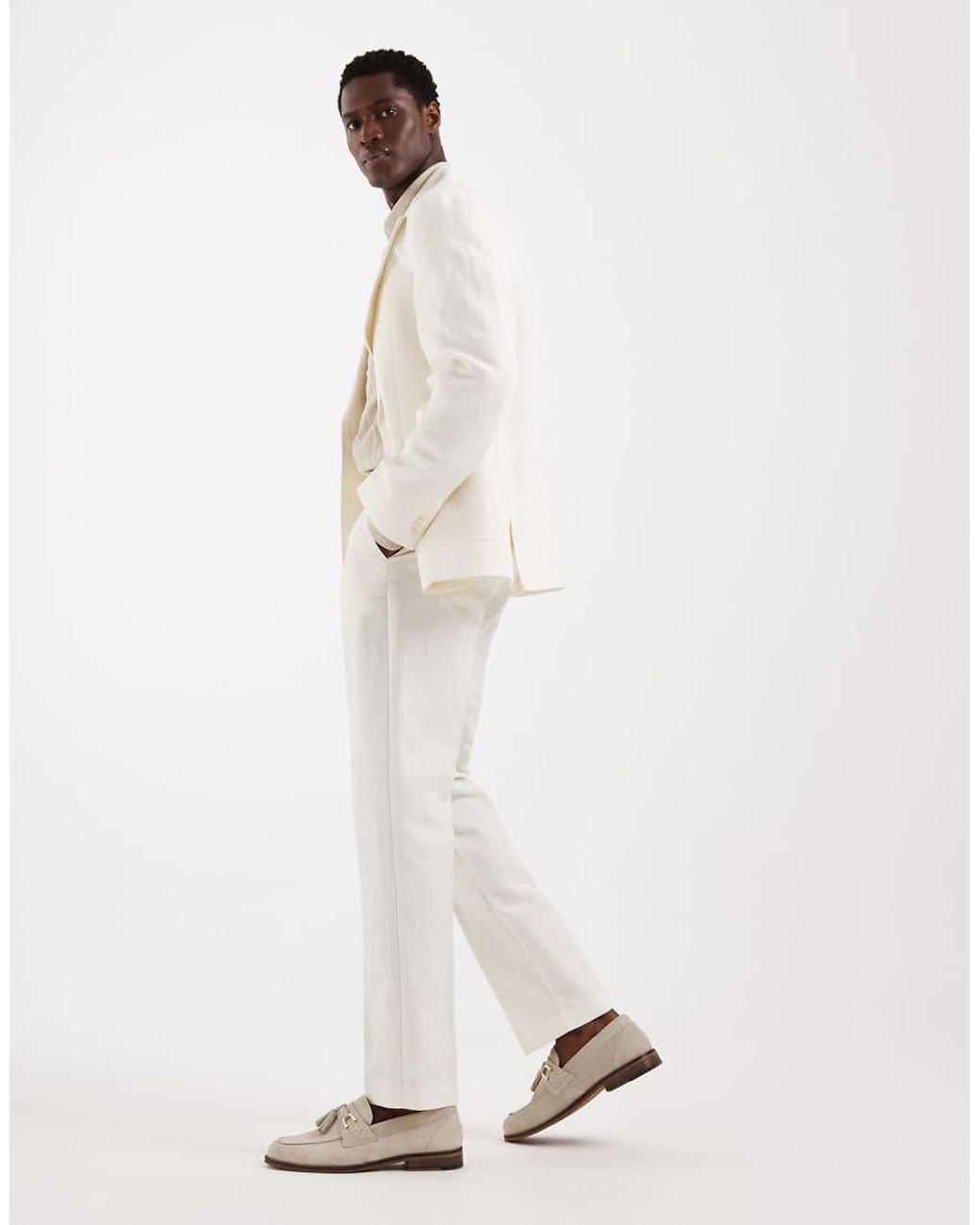 ASOS White Mix & Match Linen Rich Slim Suit Trousers for men