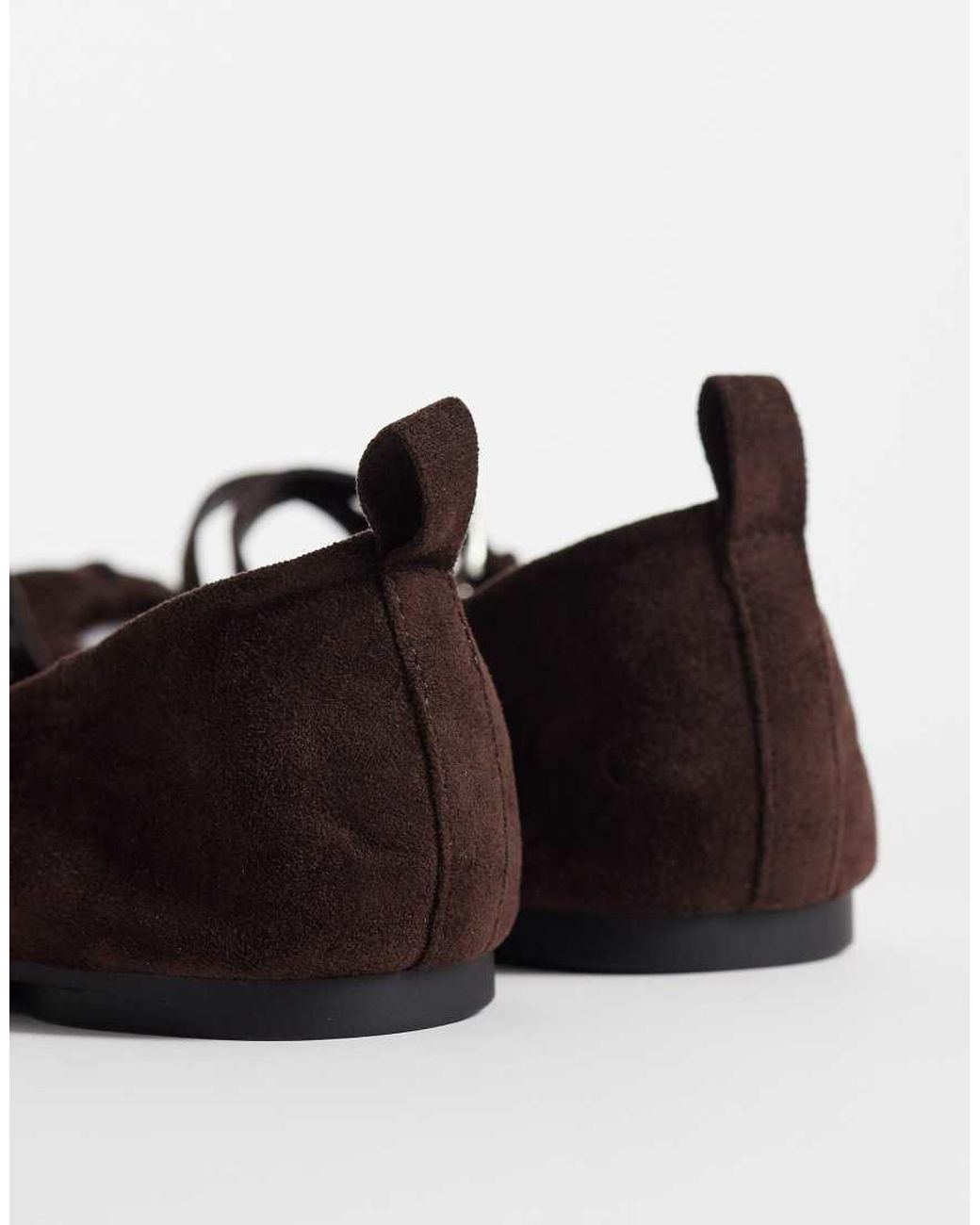 London Rebel Brown Mia Faux Suede Strappy Ruched Ballet Flats