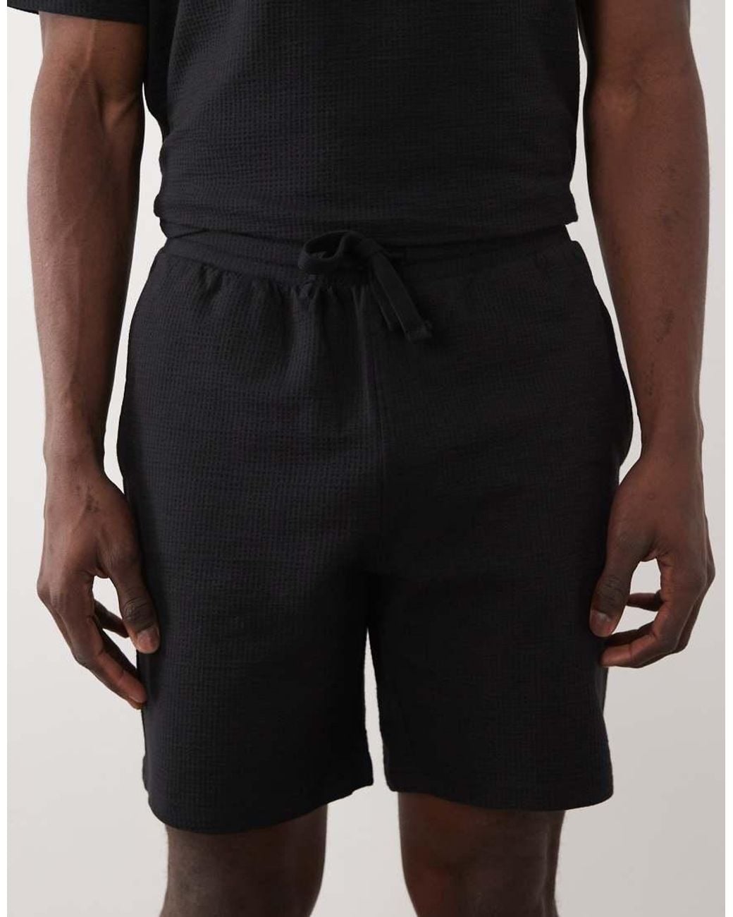 Only & Sons Black Waffle Short Co-Ord for men
