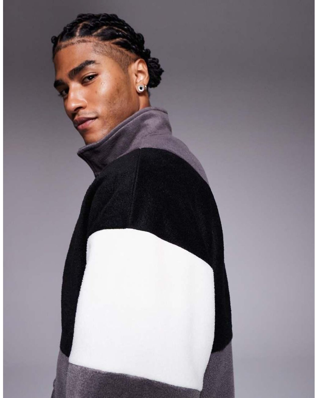 ASOS Purple Relaxed Funnel Neck Fleece Sweatshirt With Colour Block for men