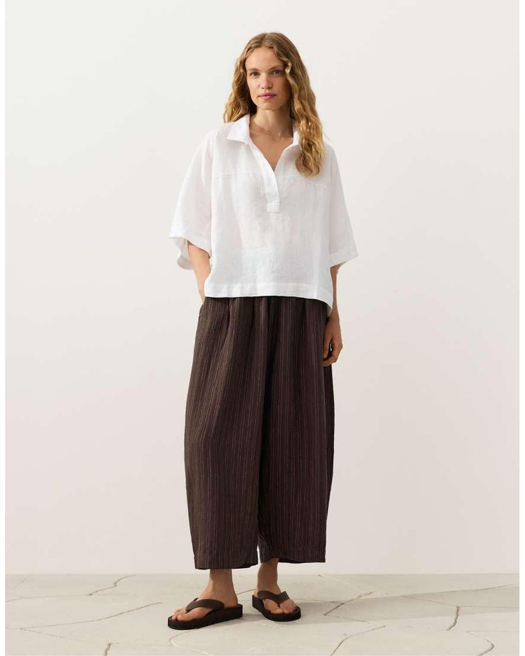 Oysho White Oversize 100% Linen Short-sleeved Shirt