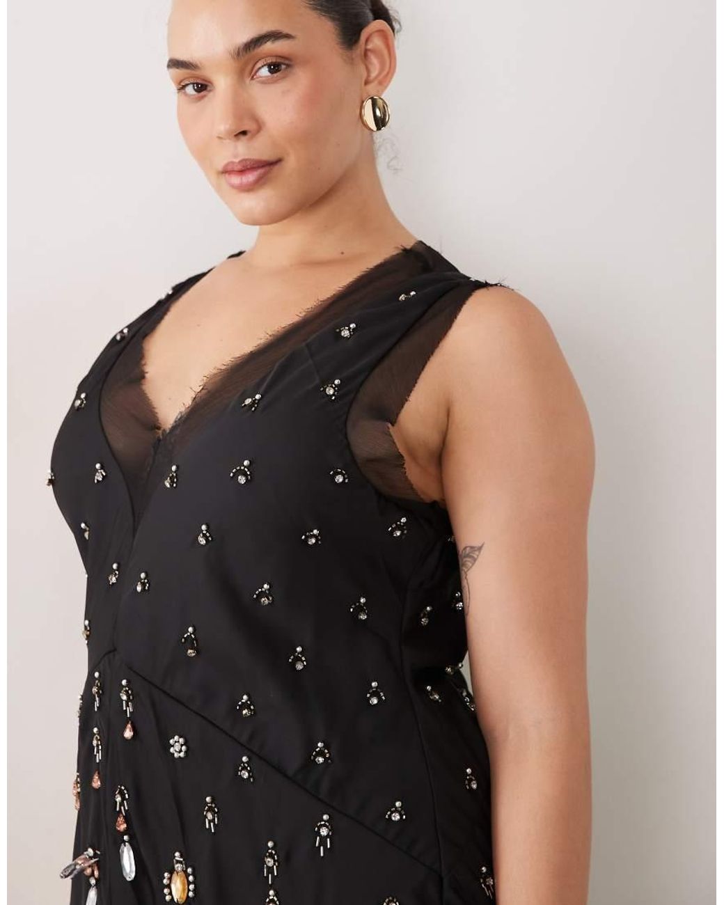ASOS Black Asos Design Curve Jewel Embellished V-neck Maxi Dress