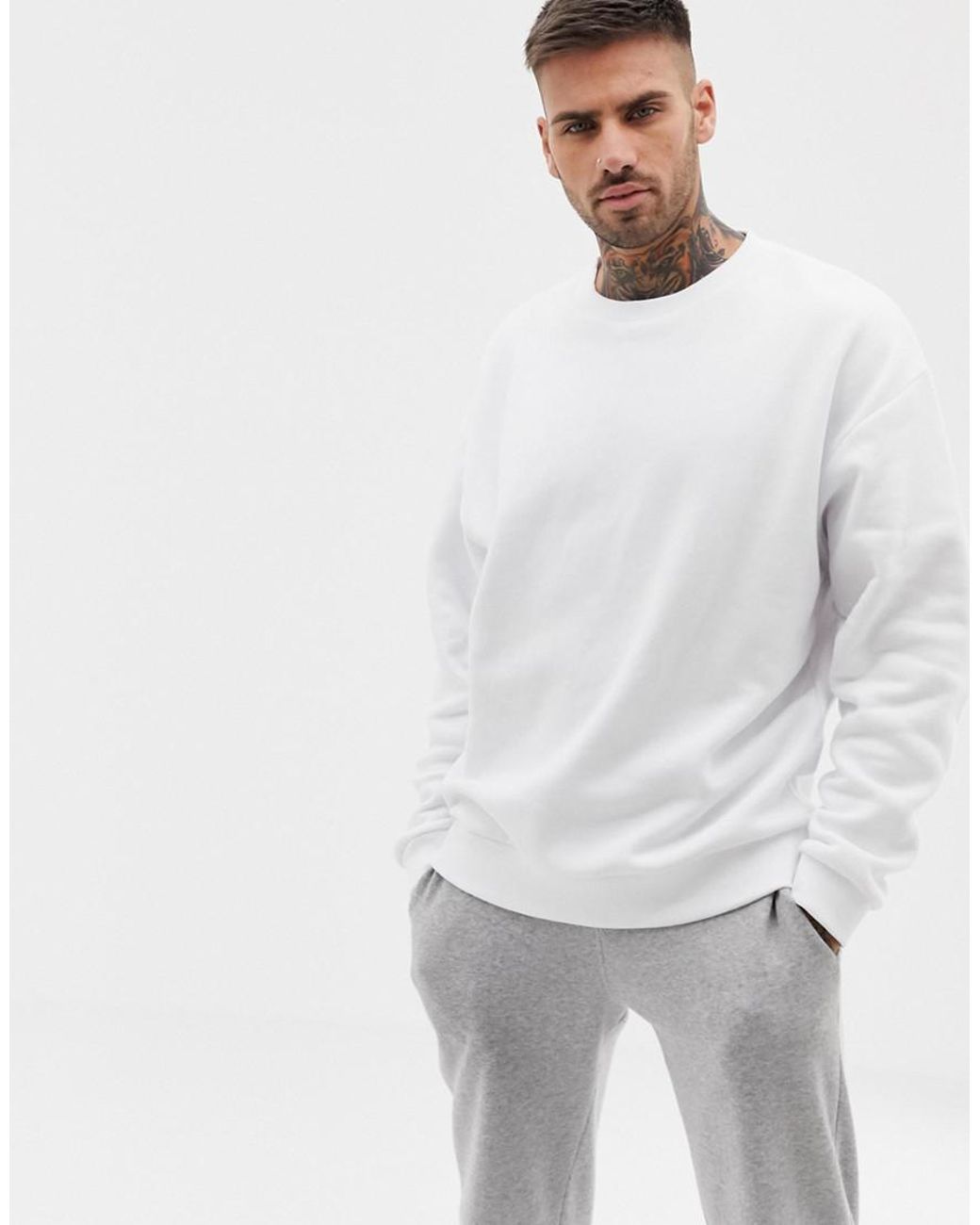 Asos Cotton Oversized Sweatshirt In White For Men Lyst