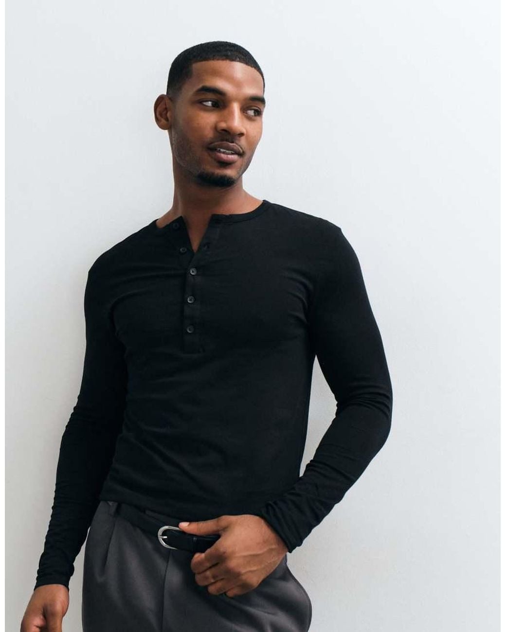 ASOS Blue Slim Fit Long Sleeve T-shirt With Henley Neck for men