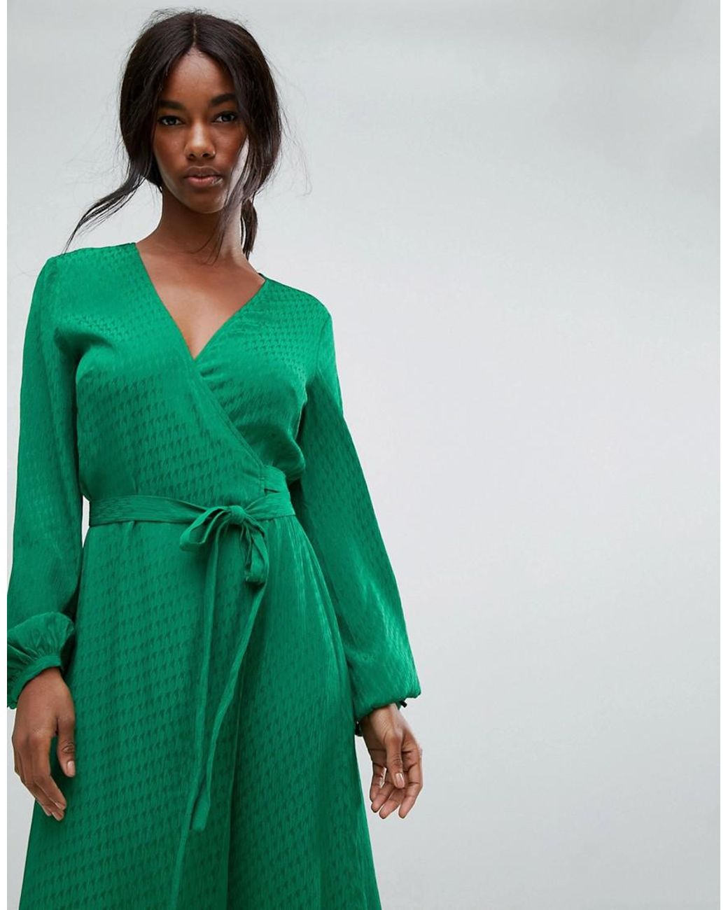 Gestuz Wrap Dress With Tie Waist in Green | Lyst