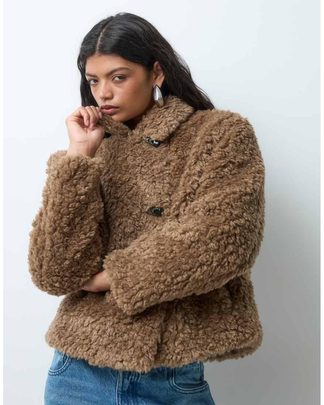 Vero Moda Blue Short Teddy Jacket With toggle Closure