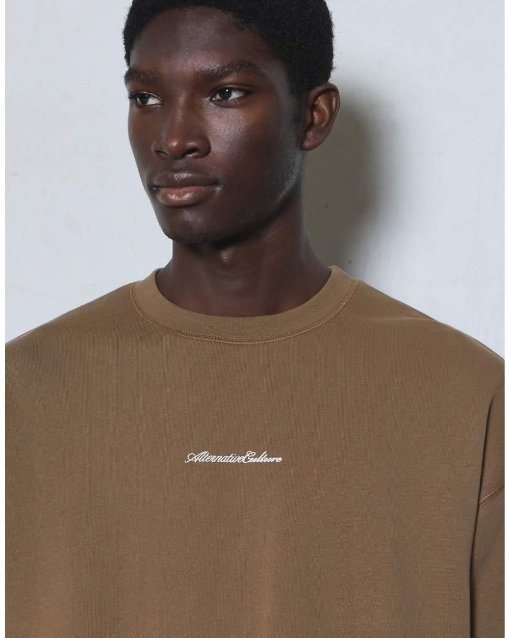Pull&Bear Brown Short Sleeve Relaxed Fit Sweatshirt for men
