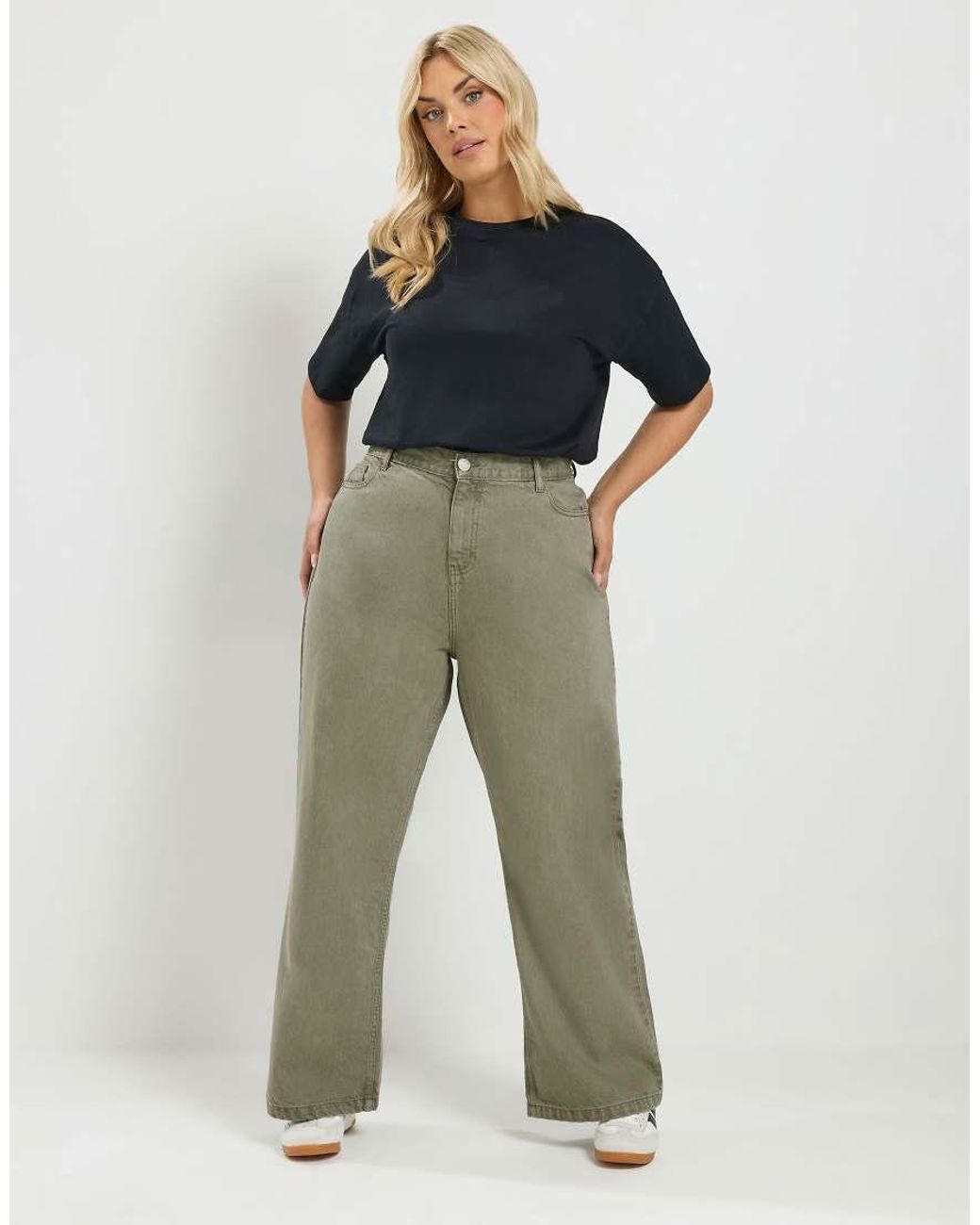 Yours Clothing Green Washed Wide Leg Jeans