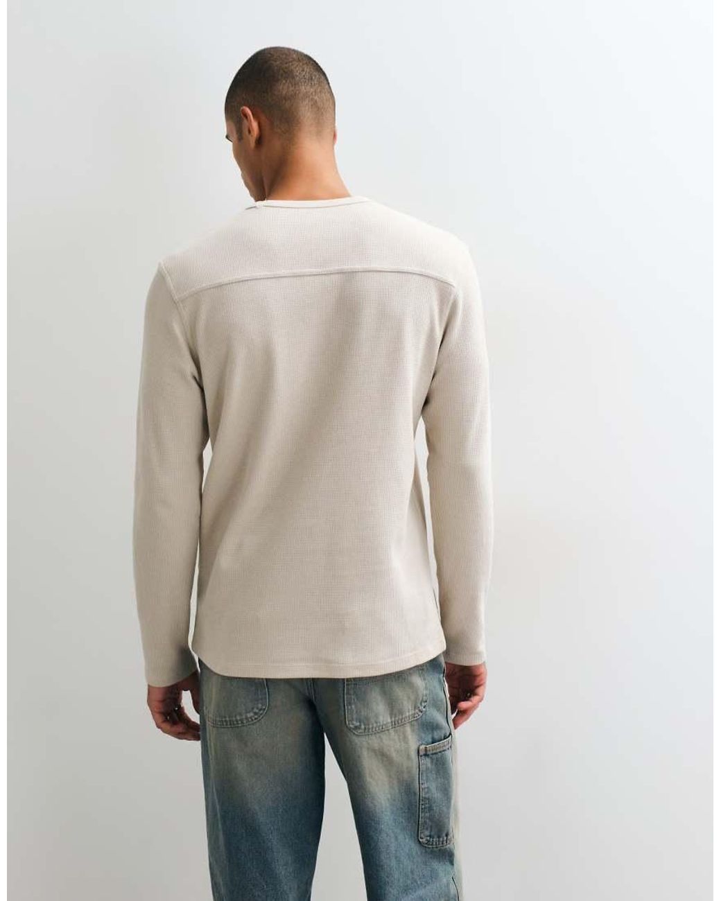 AllSaints Natural Ellis Long Sleeve Waffle Logo T-shirt for men