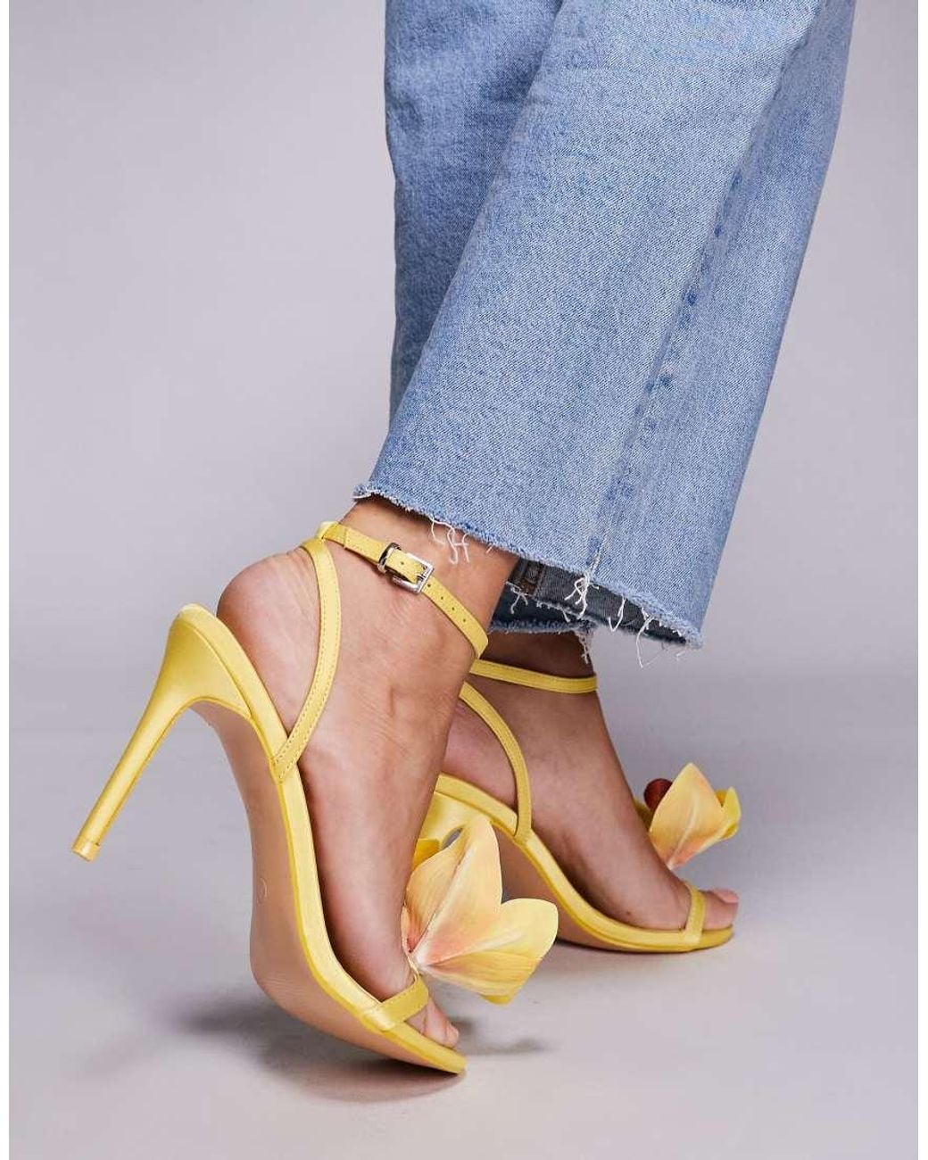 Public Desire Blue Smitten Satin Lily Flower Barely There High Heels