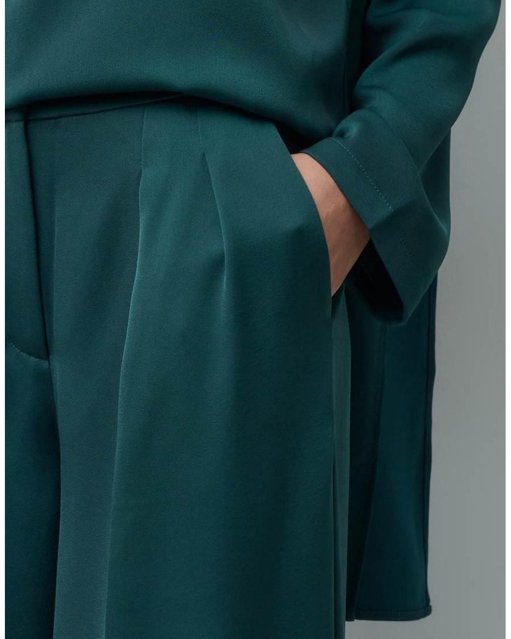 Iyal Green Crepe Sateen Wide Leg Trousers Co-ord