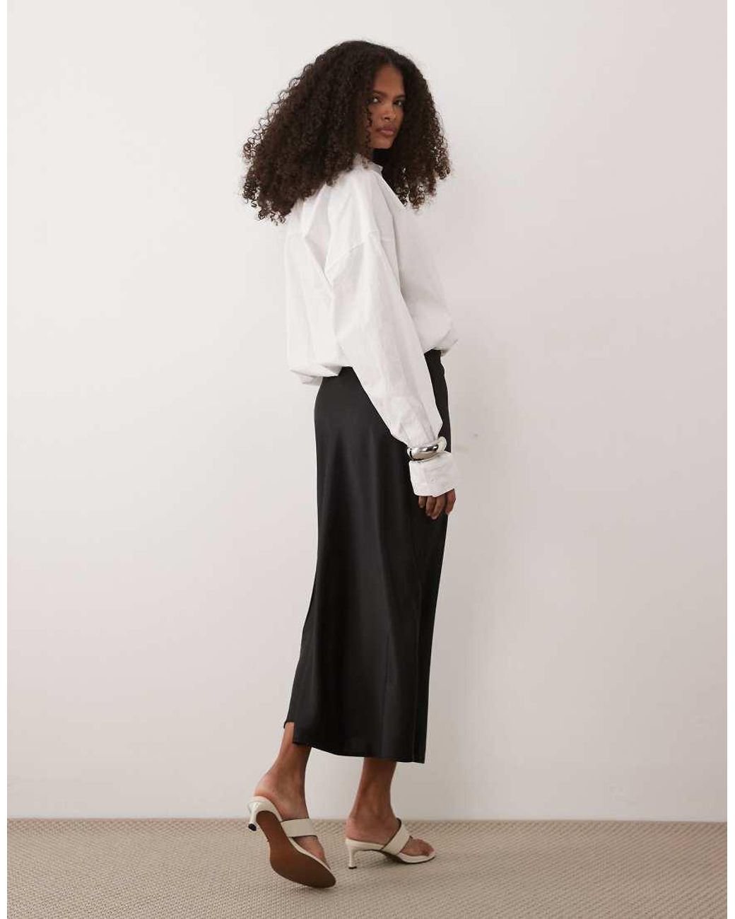 Y.A.S Black Satin Midi Skirt