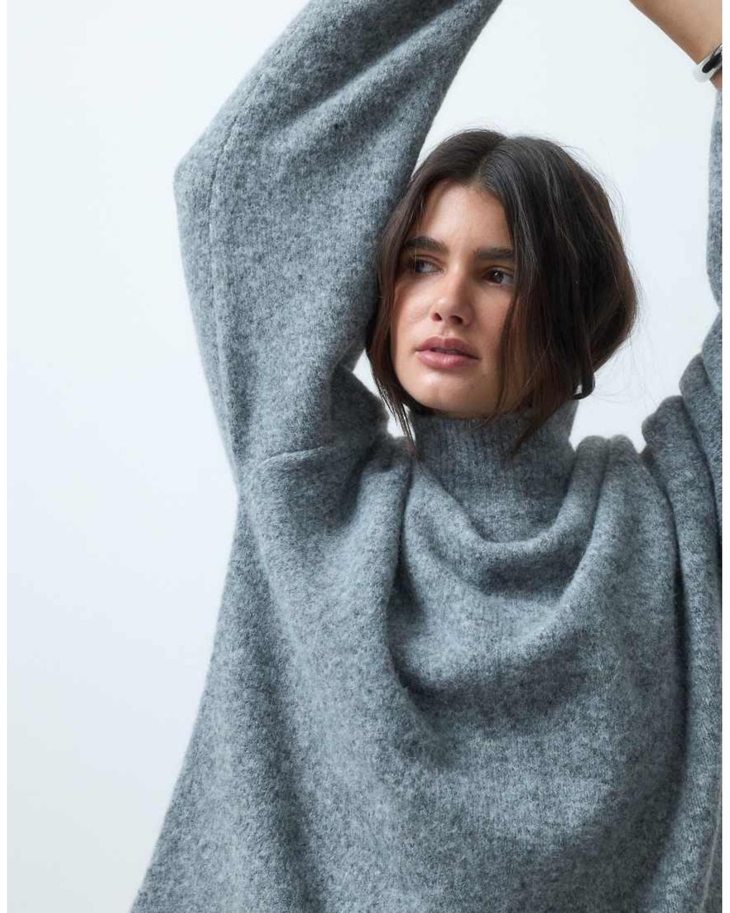 ASOS Blue Relaxed Fluffy Funnel Neck Jumper With Wool