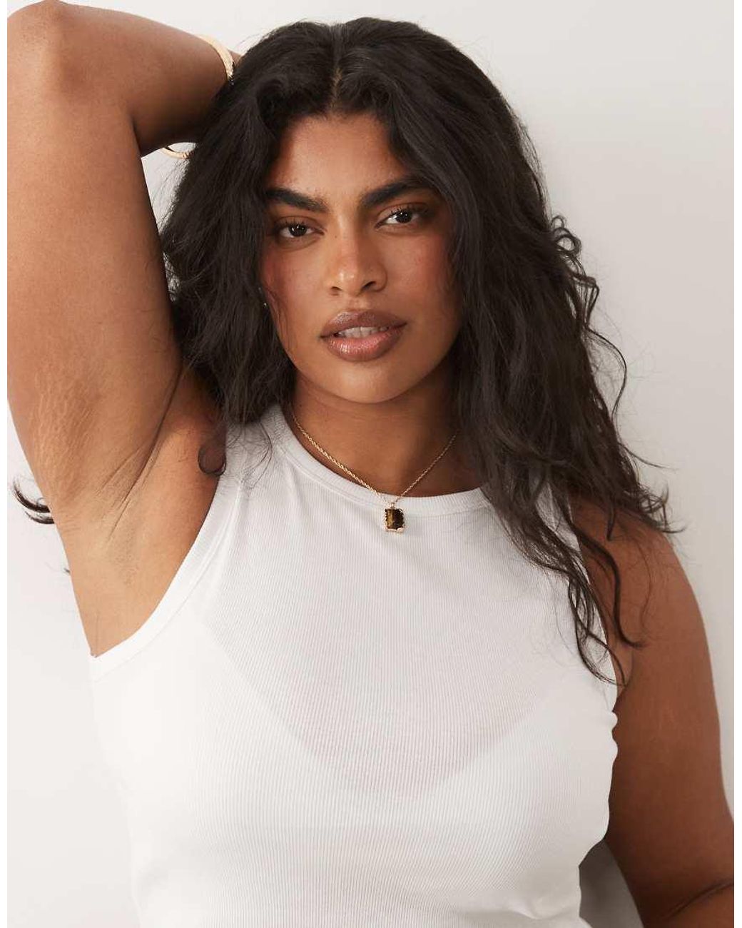 Brave Soul White Brave Soul Curve Ribbed Crop Singlet Top