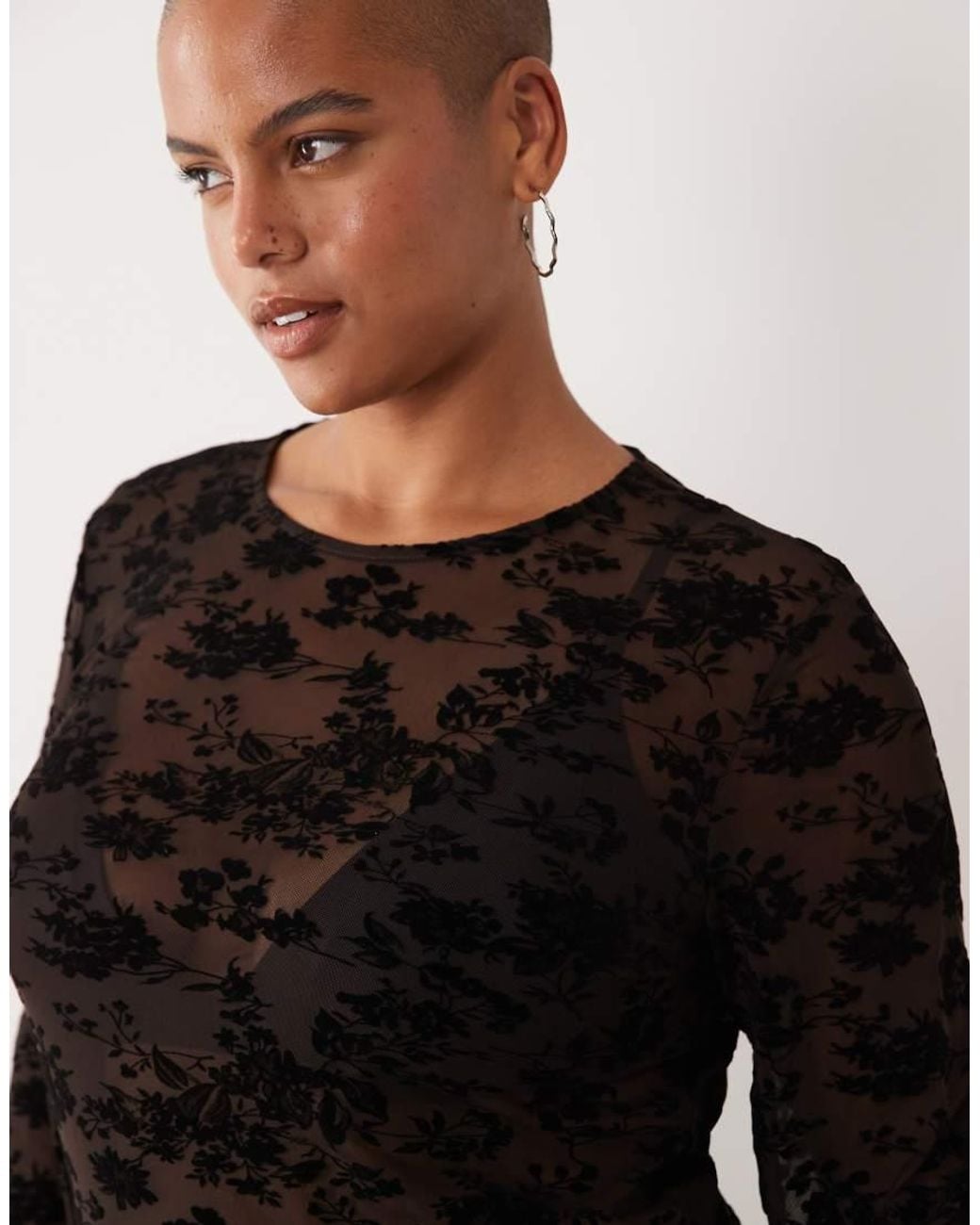 Vero Moda Black Longsleeve Floral Burnout T-shirt