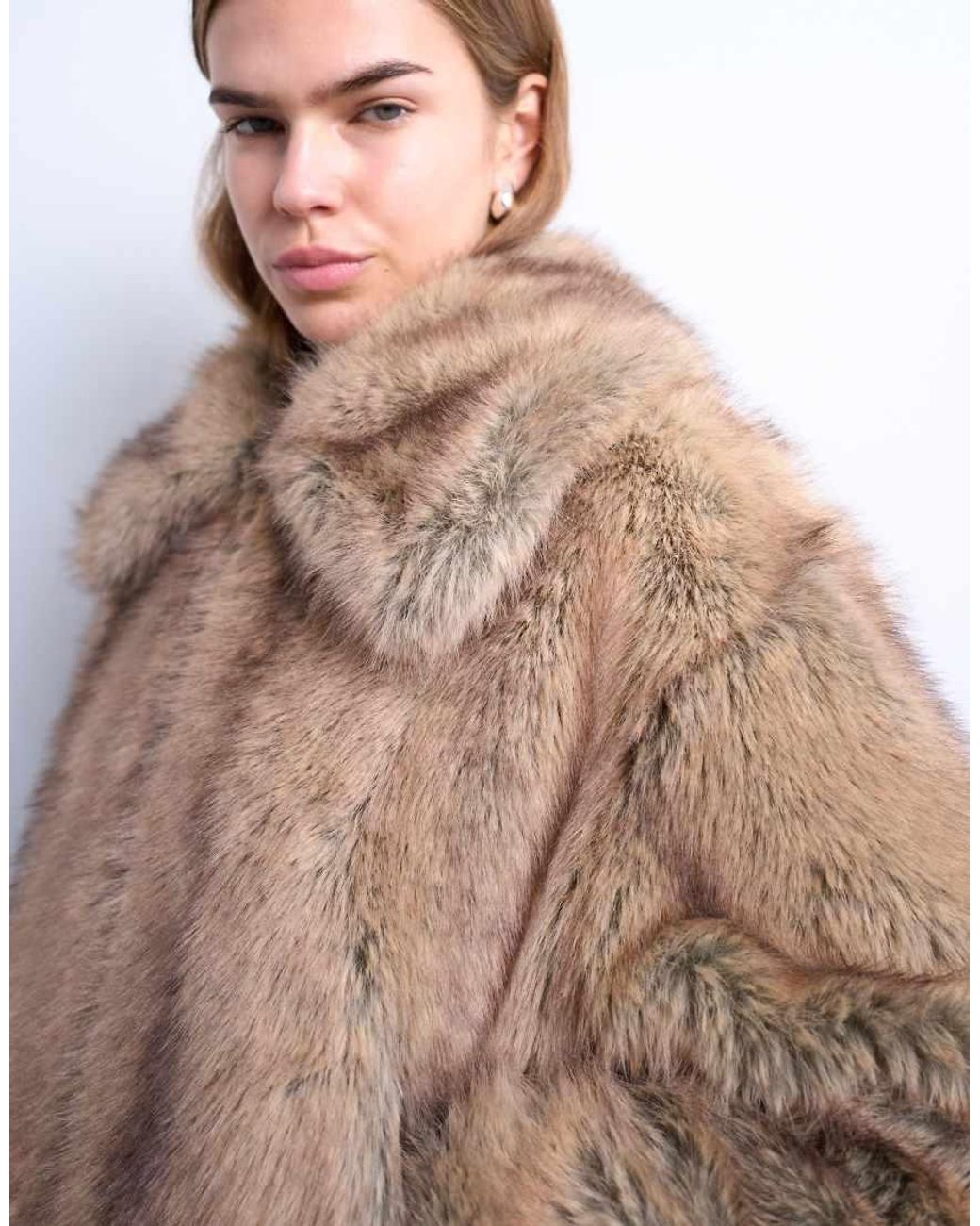 TOPSHOP Blue Faux Fur Stripe Zip Thru Bomber Jacket