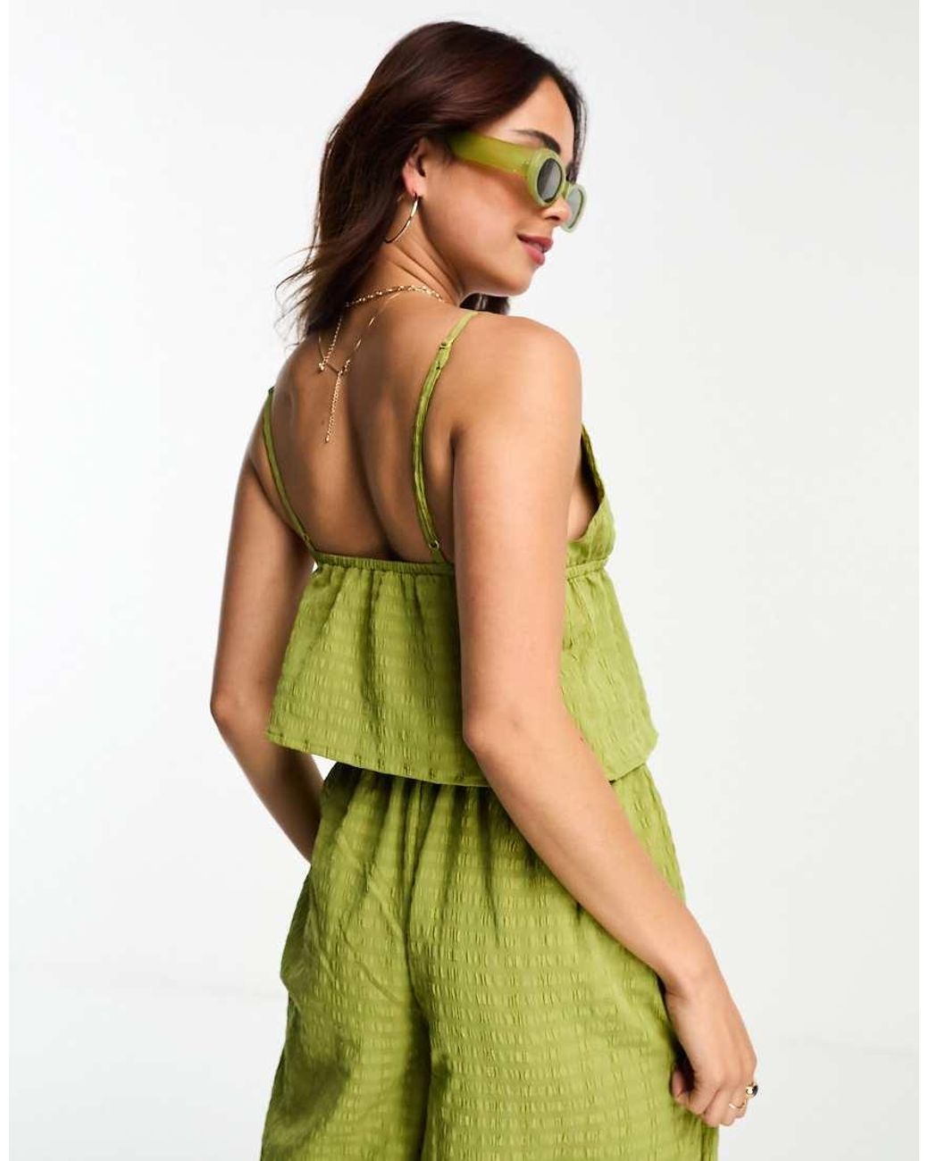 esmé studios Green Esmee Exclusive Beach Textured Tie Front Top Co-Ord