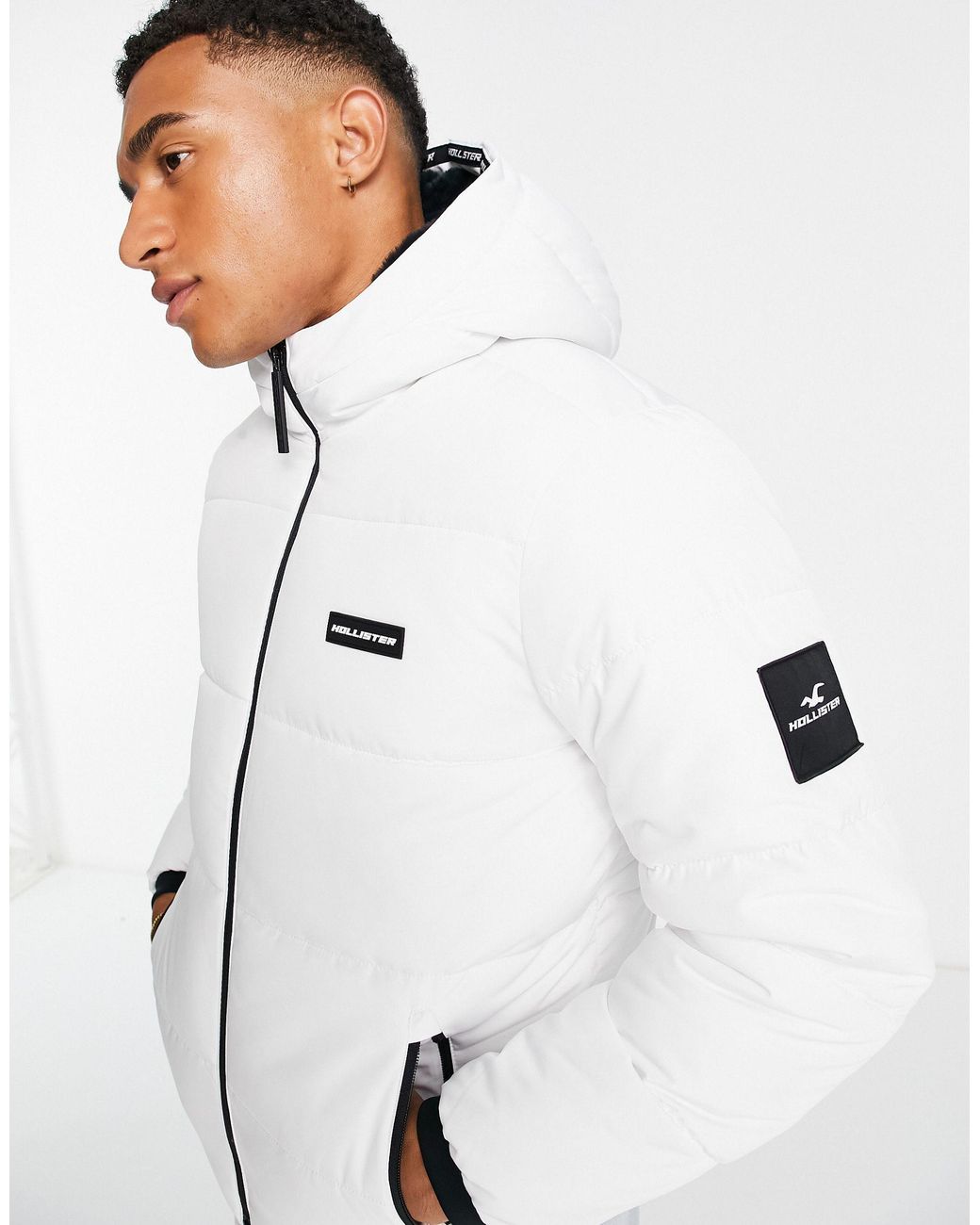 Hollister Borg Lined Heavyweight Hooded Puffer Jacket in White for Men