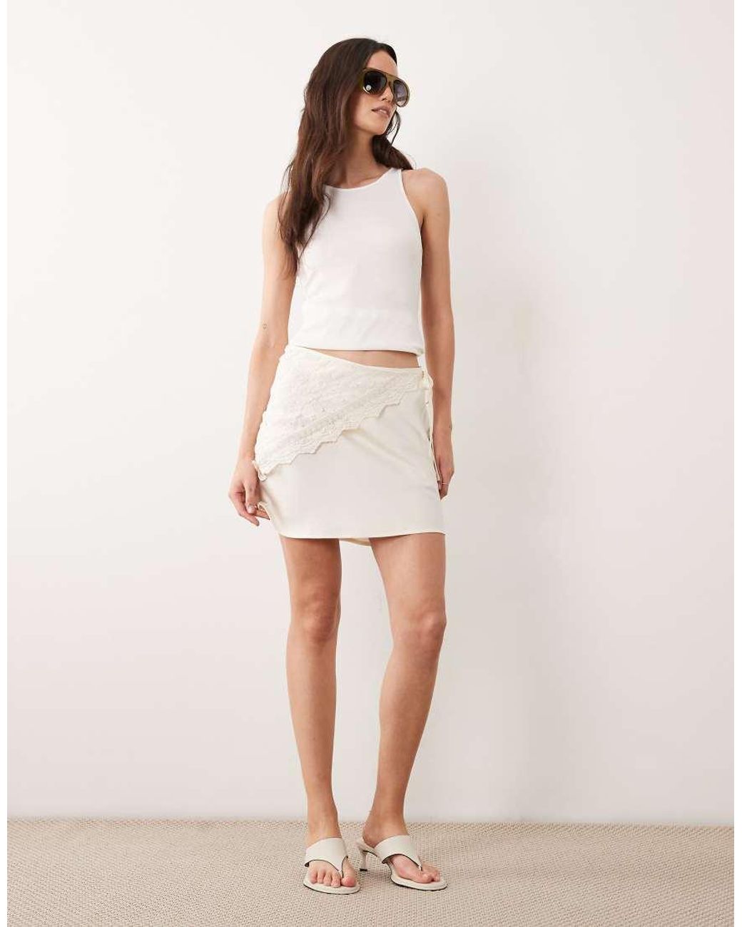 Vila Natural Satin Mini Skirt With Detachable Waist Scarf