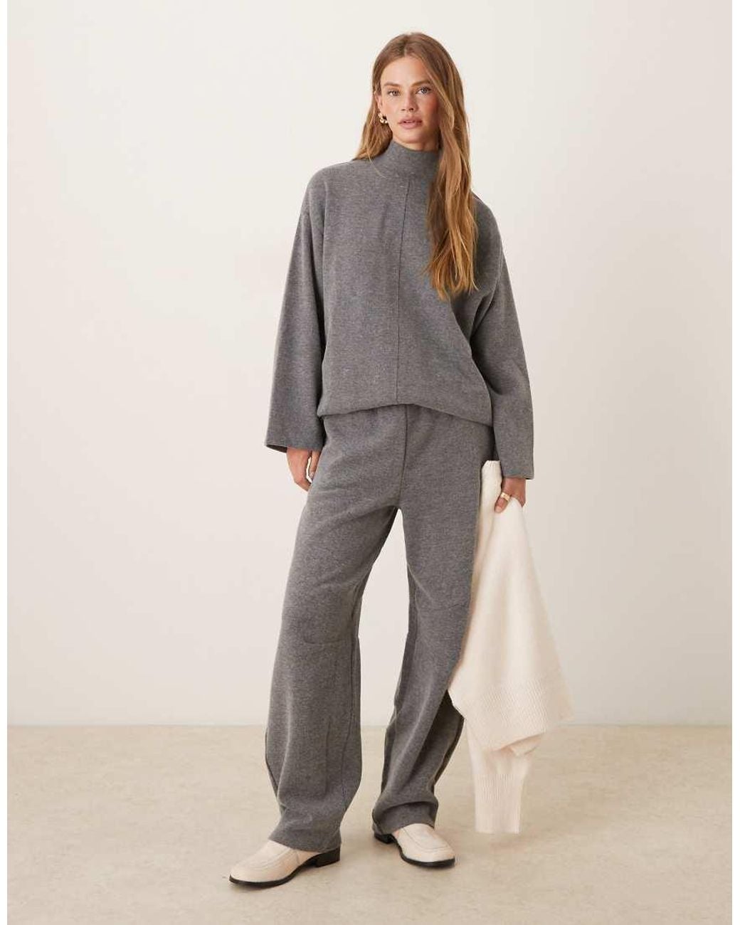 ASOS Gray Supersoft Seam Front Longline Roll Neck Top Co-Ord
