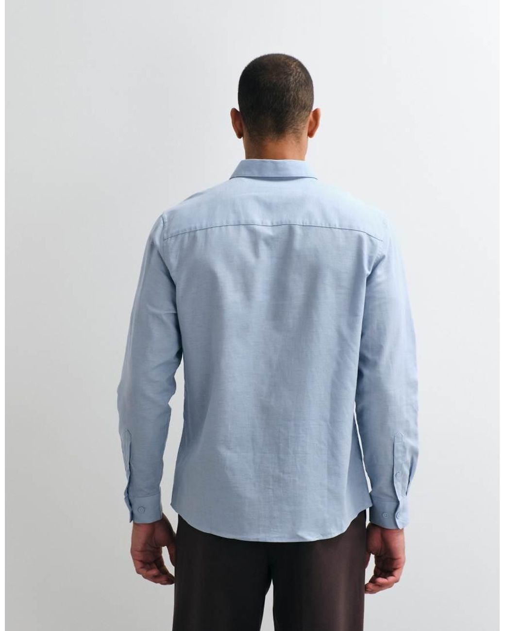 ASOS Blue Regular Fit Smart Linen Blend Shirt for men