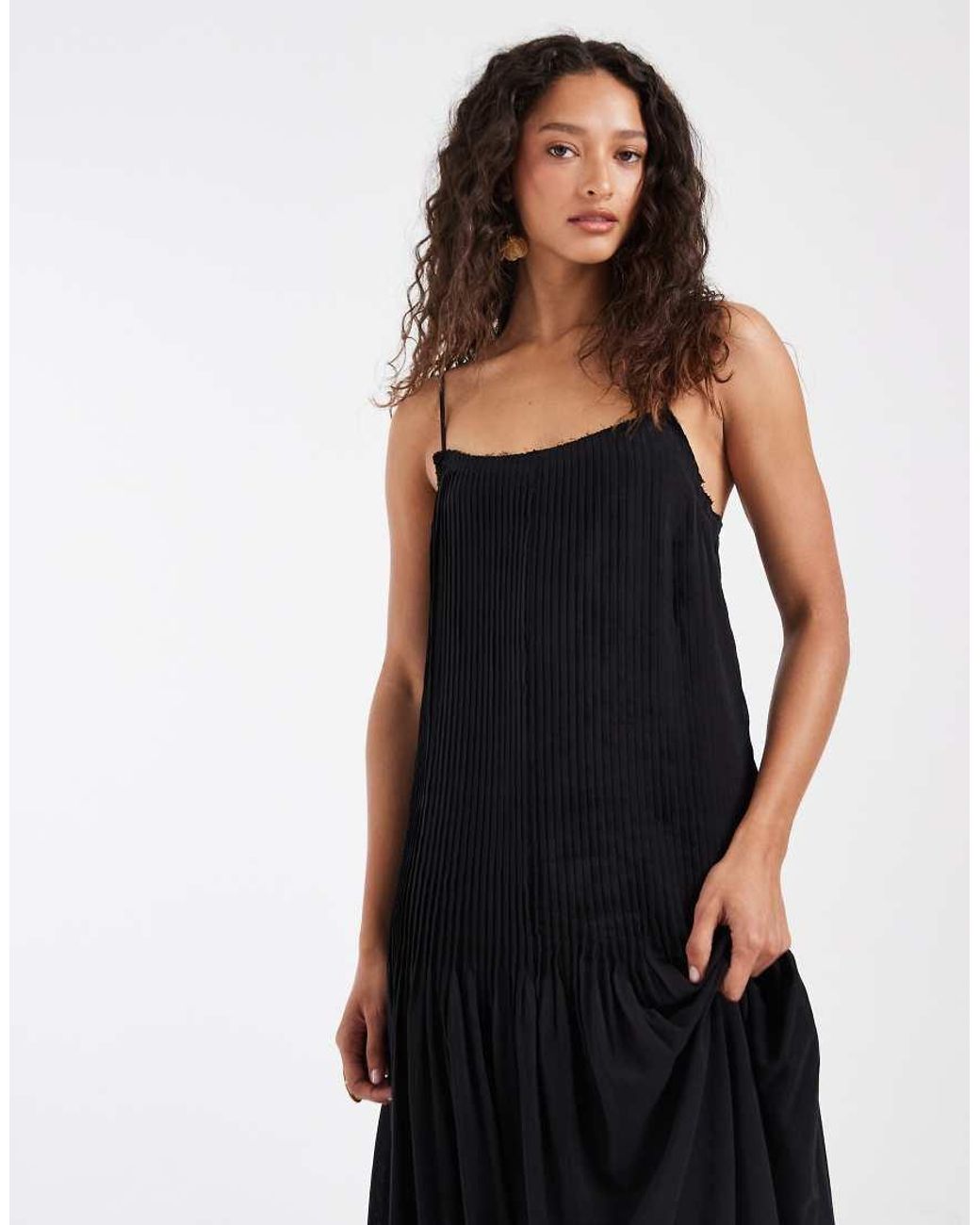 & Other Stories Blue Pleated Drop Waist Maxi Dress
