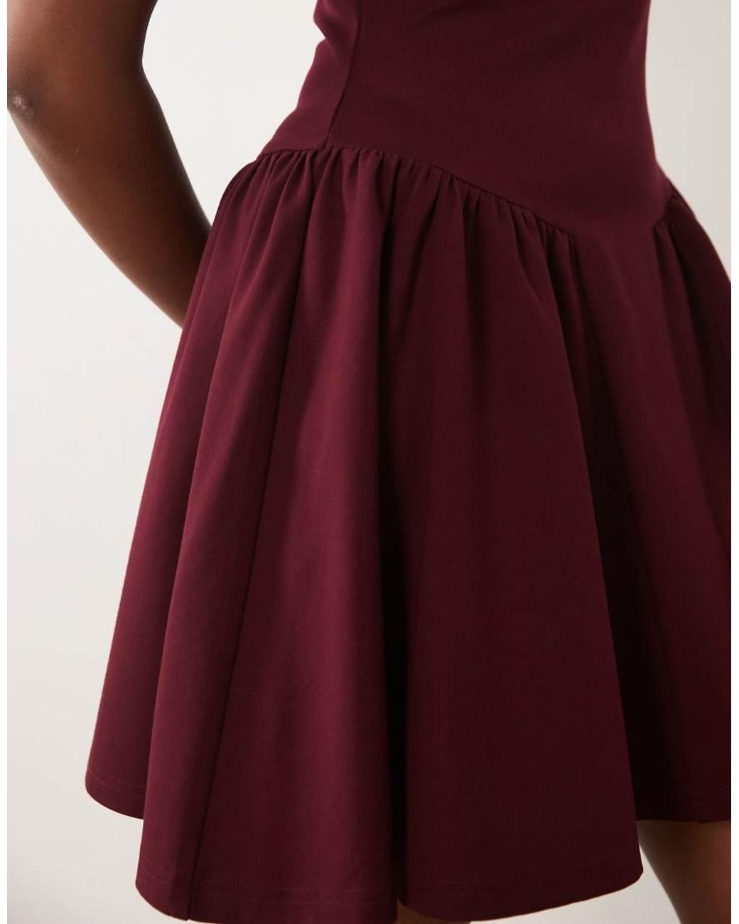 Kaiia Red Exclusive High Neck Short Sleeve Fit And Flare Basque Dropped Waist Detail Mini Dress