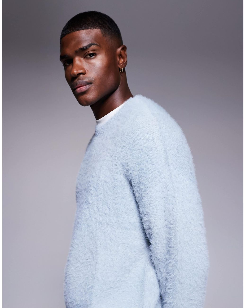 ASOS Blue Relaxed Fluffy Knit Crew Neck Sweater for men