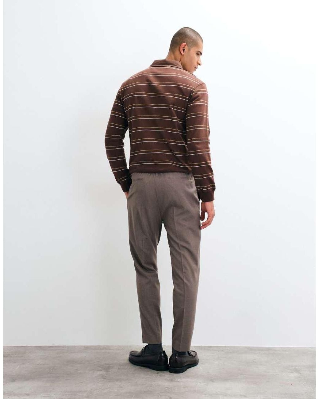 ASOS Gray Tailored Pull On Tapered Flannel Trousers for men