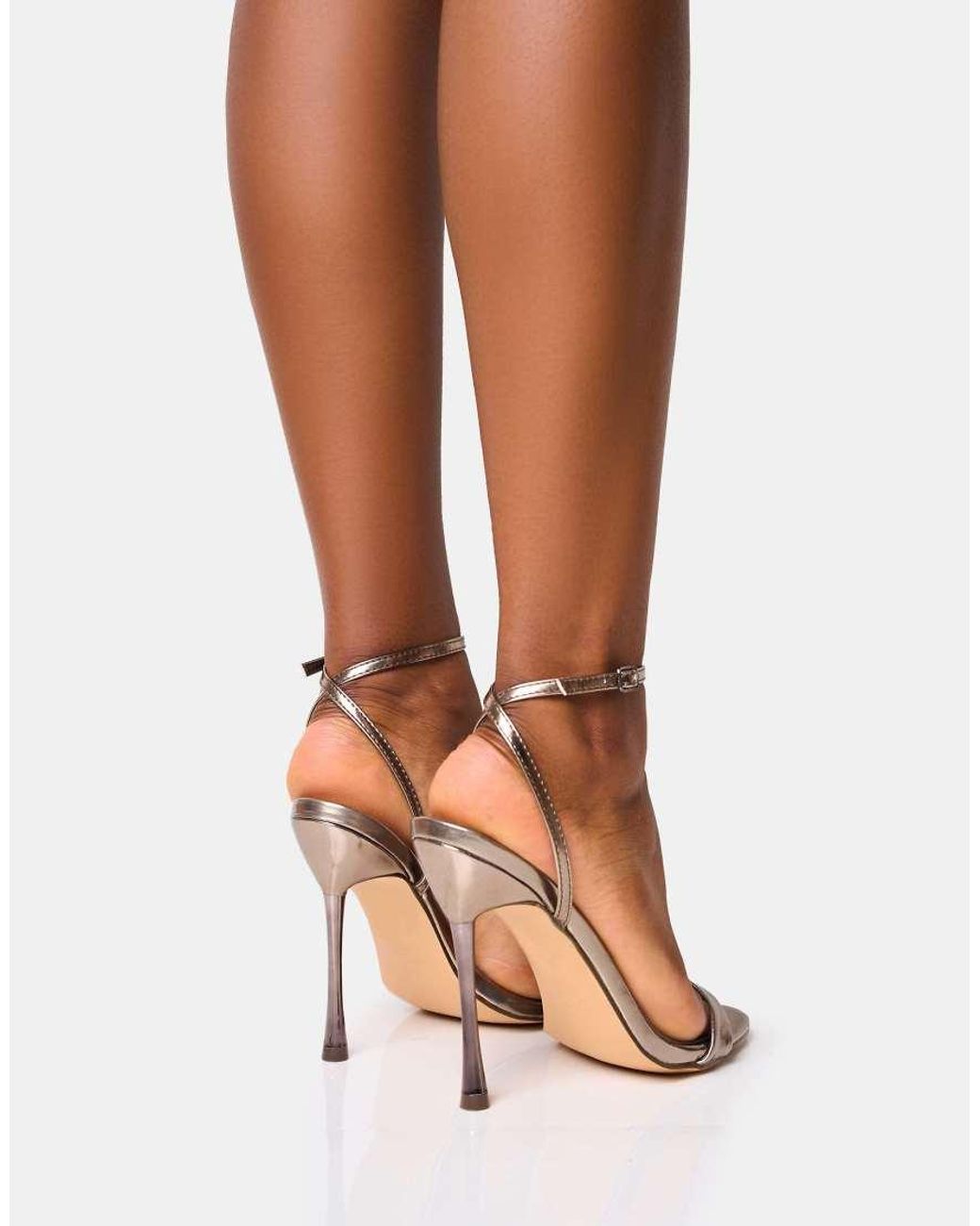 Public Desire Brown Soho Metallic Barely There Strappy Stiletto Heels