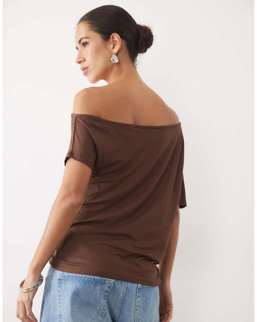 New Look Brown Off Shoulder Tee