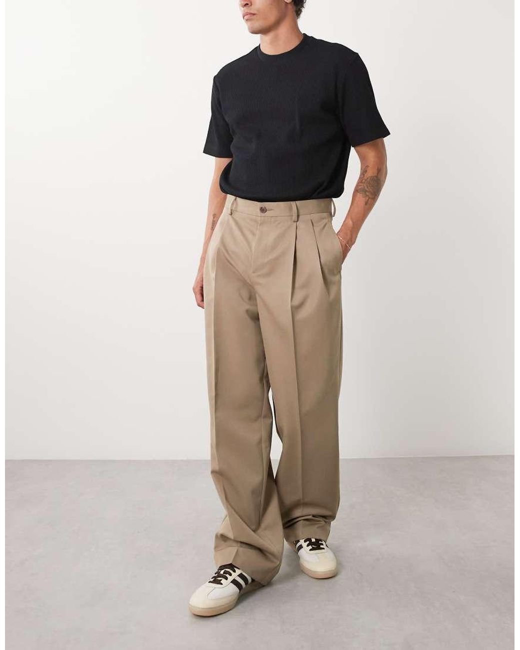 ASOS Green Tailored Double Pleated Wide Leg Trousers for men