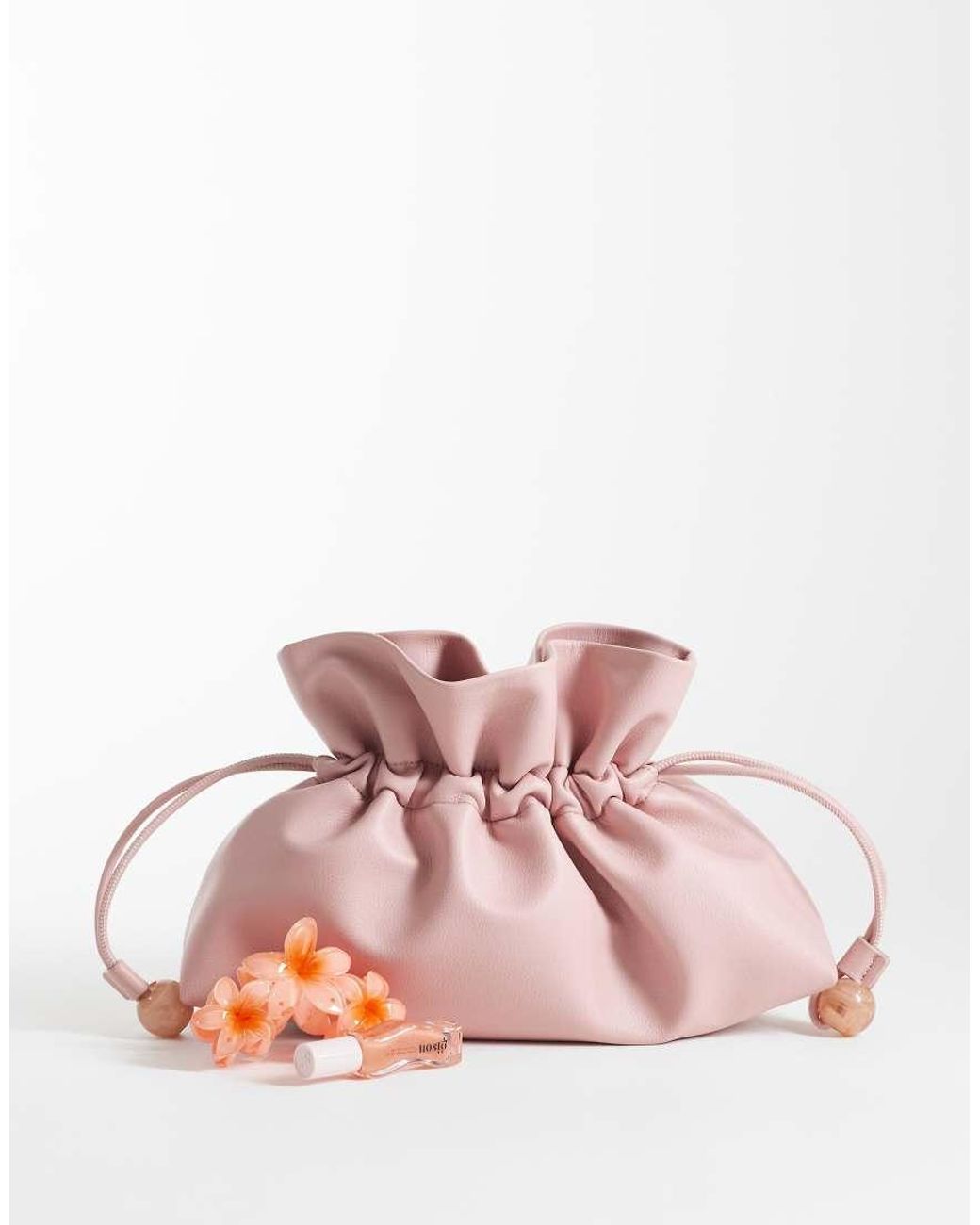 ASOS Pink Ruched Resin Ball Pouch Clutch Bag With Detachable Shoulder Strap