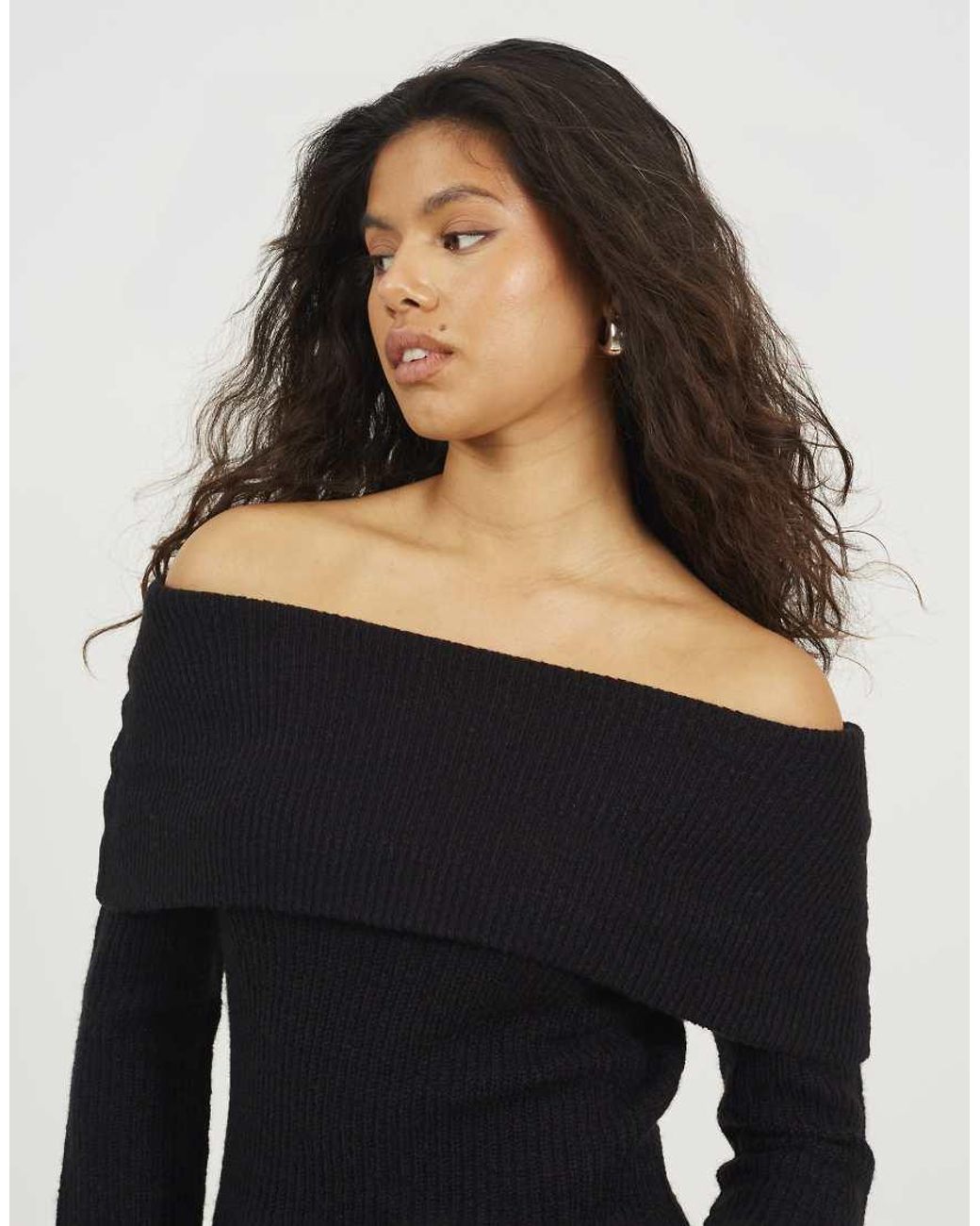 Brave Soul Black Bardot Ribbed Knit Mini Dress