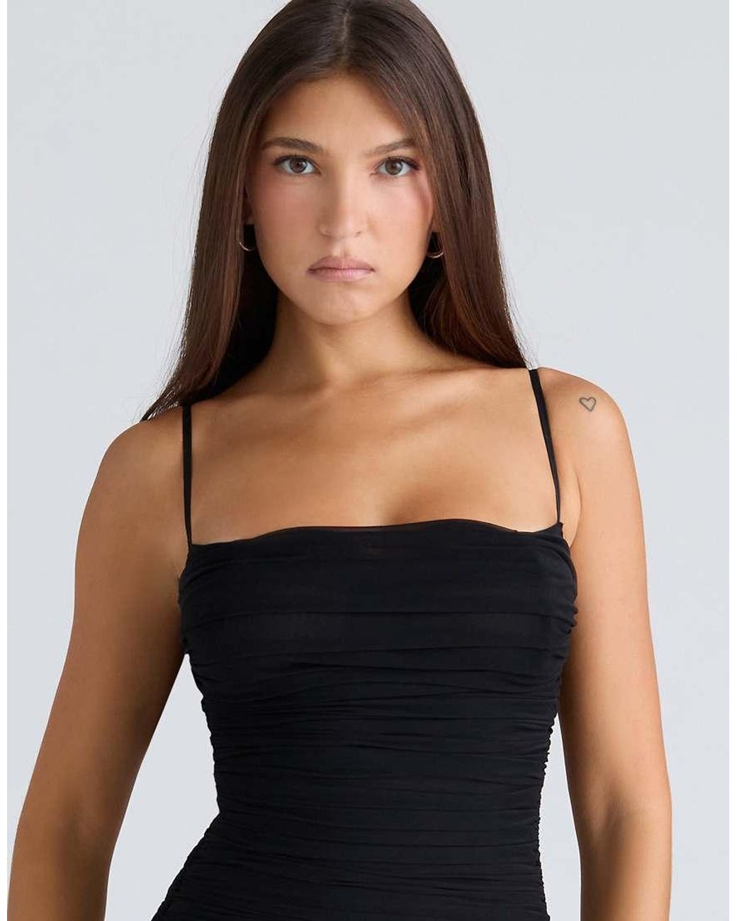 House Of Cb Black Ella Gathered Stretch Mesh Mini Dress