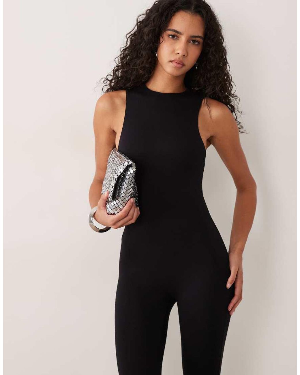 AFRM Black Kiki Knit Crepe Mock Neck Seamless Jumpsuit