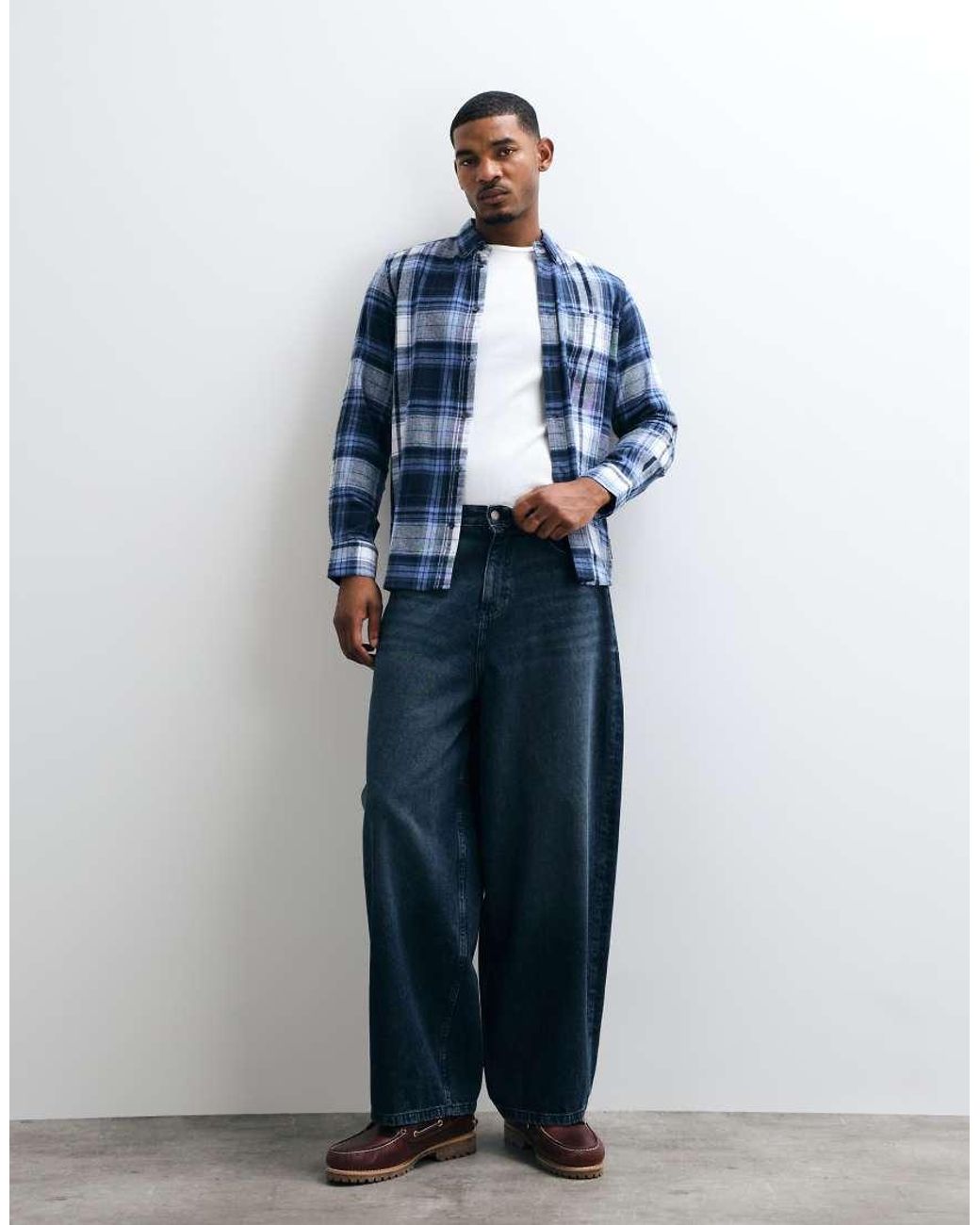 French Connection Blue Check Long Sleeve Flannel Shirt for men