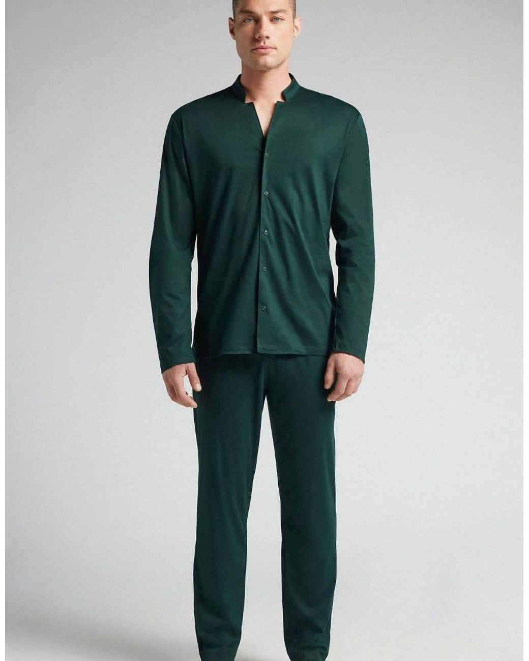 Intimissimi Green Full-Length Button-Up Cotton Pyjamas for men