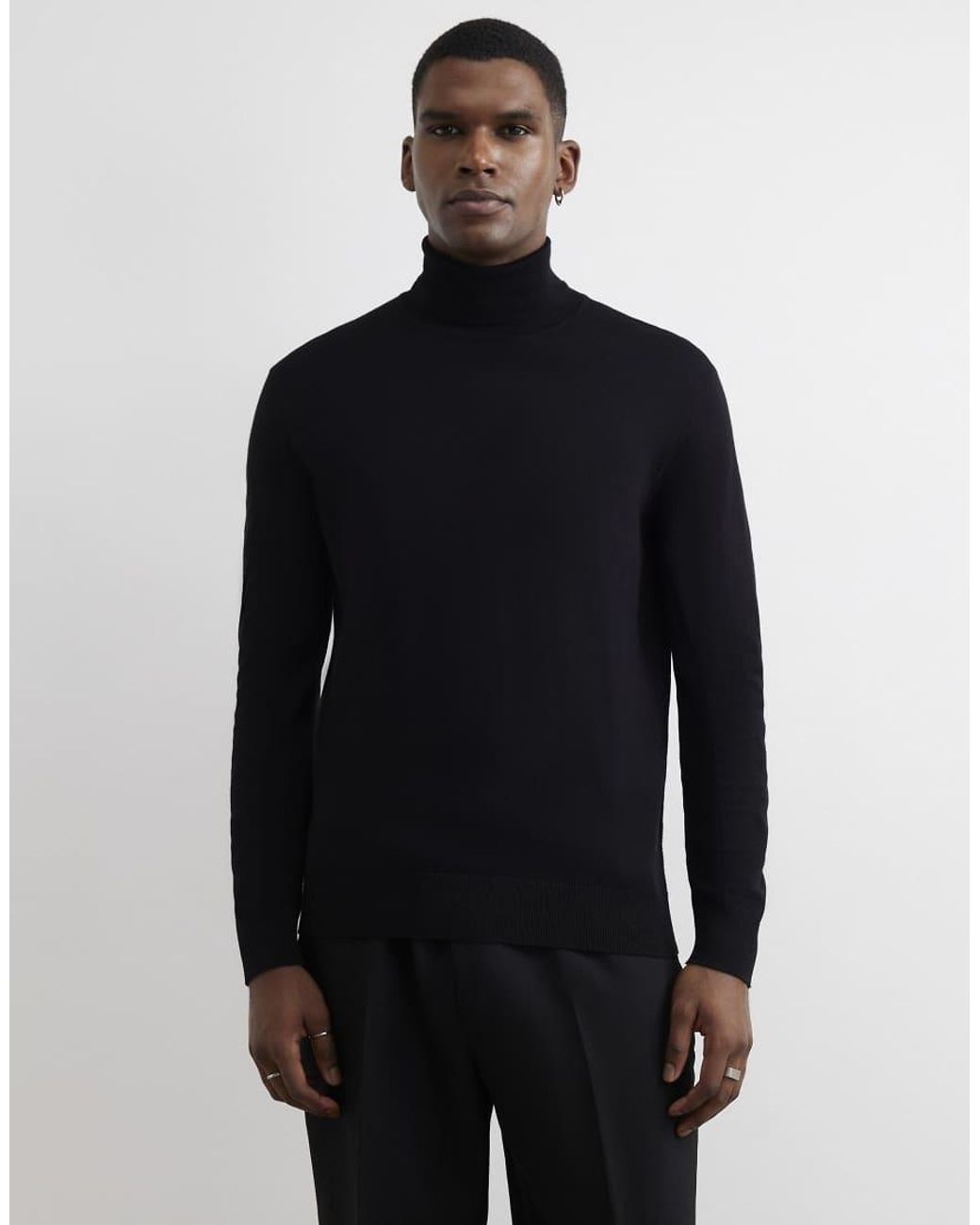 River Island Blue Slim Fit Cotton Roll Neck Jumper for men
