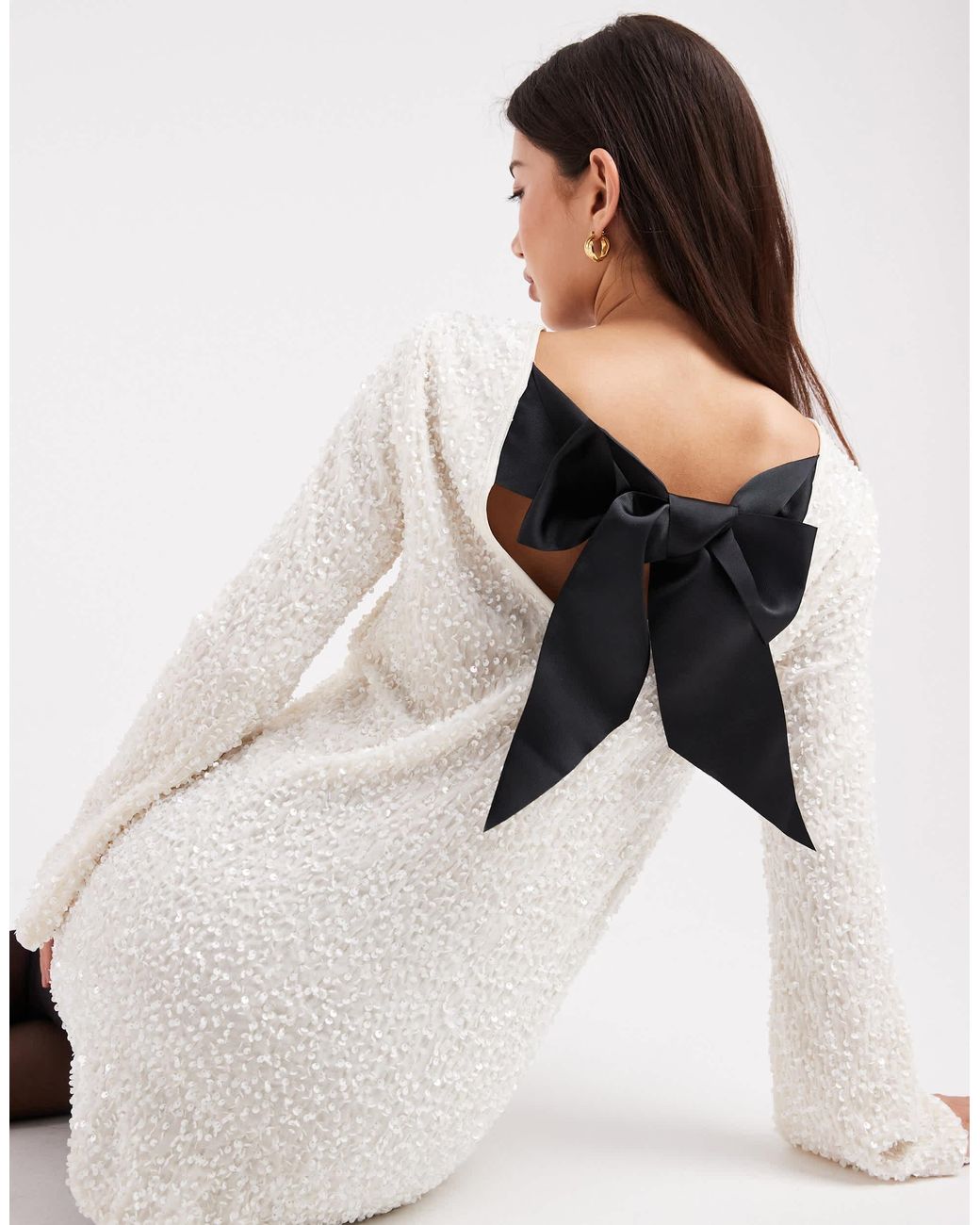 ONLY White Sequin Back Detail Bow Mini Dress