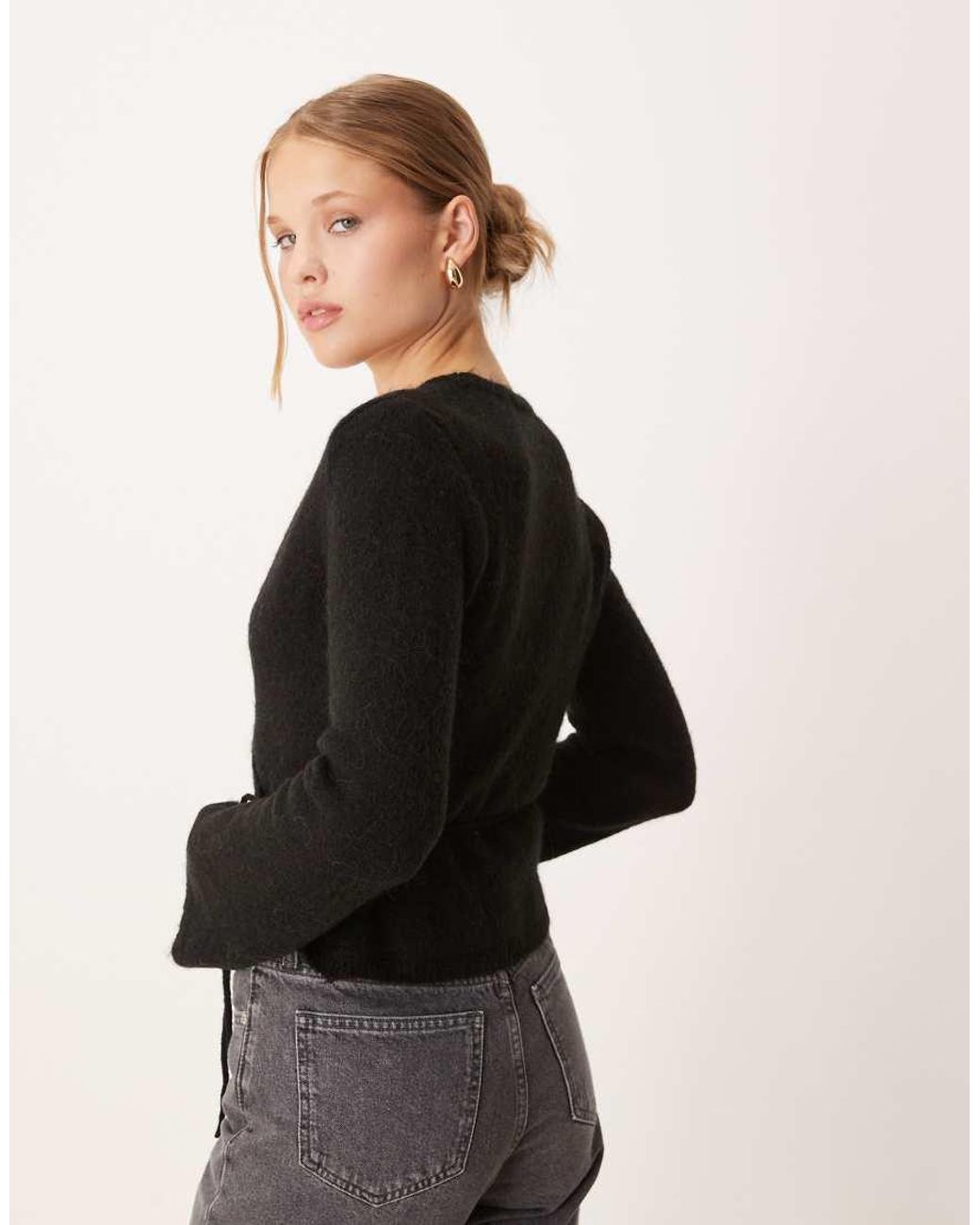 Gina Tricot Black Long Sleeve Knitted Wool Alpaca Wrap Cardigan